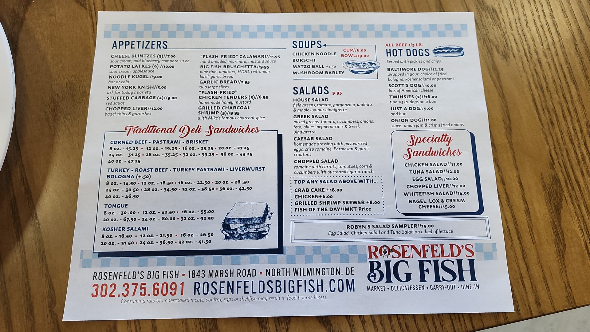 Rosenfeld's Big Fish Menu