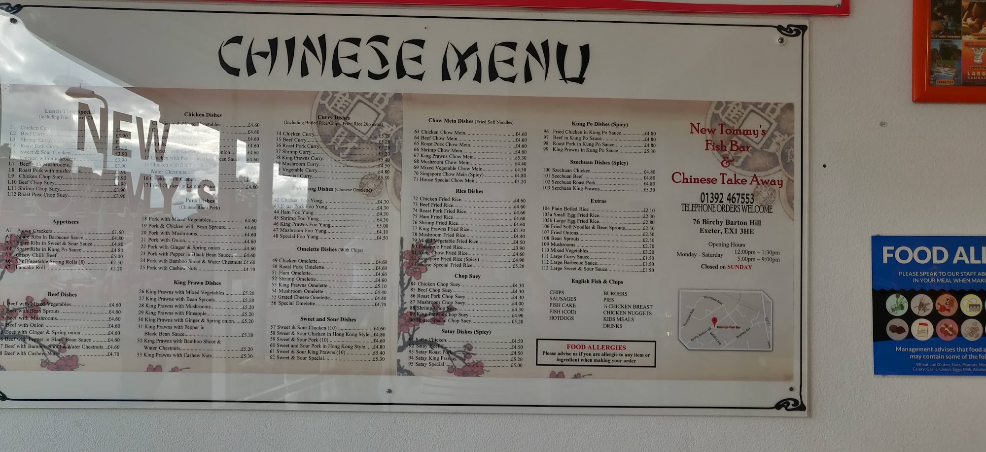 Tommy's Fish Bar Menu