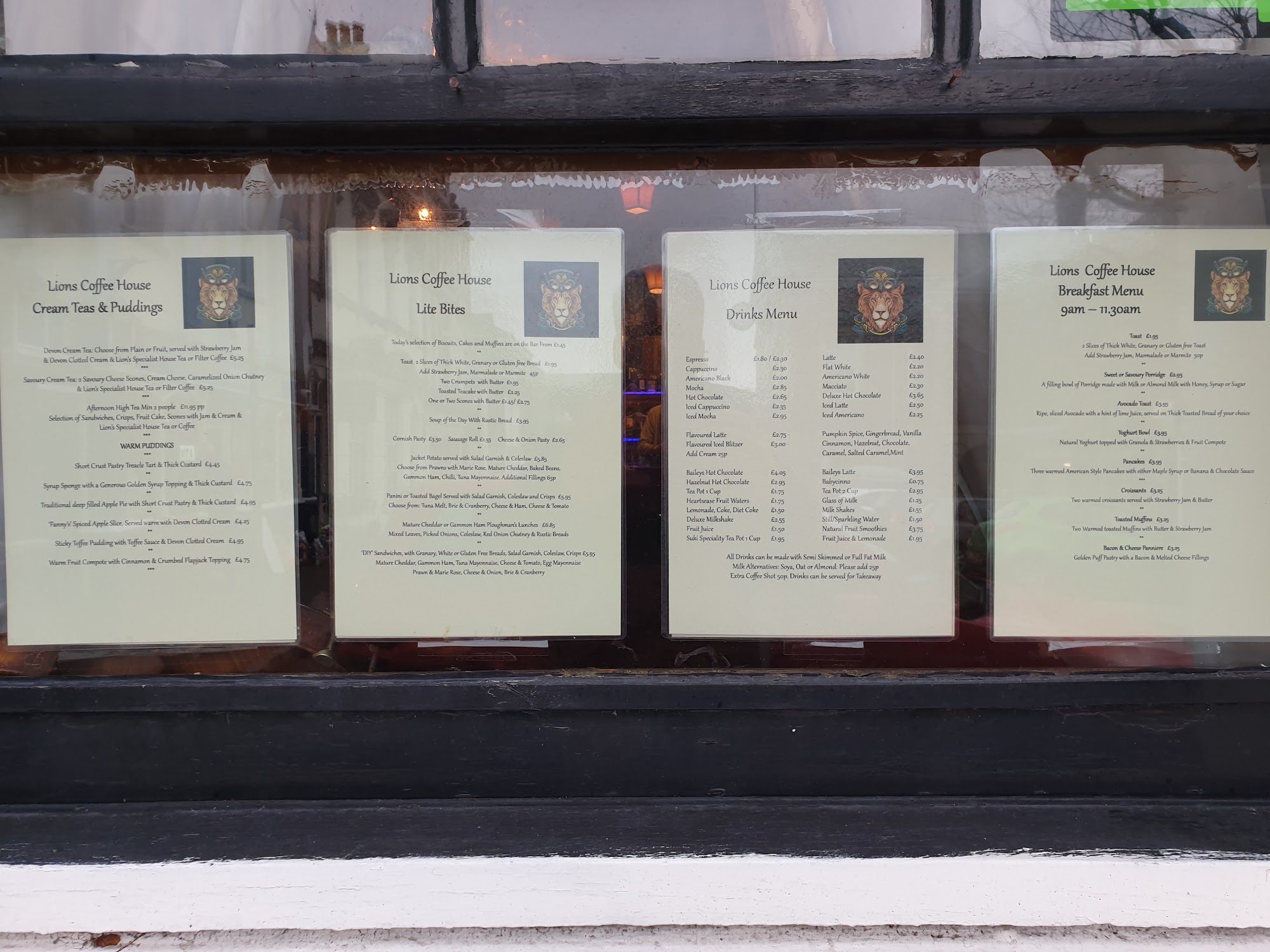 Lions coffee house and wine bar Menu