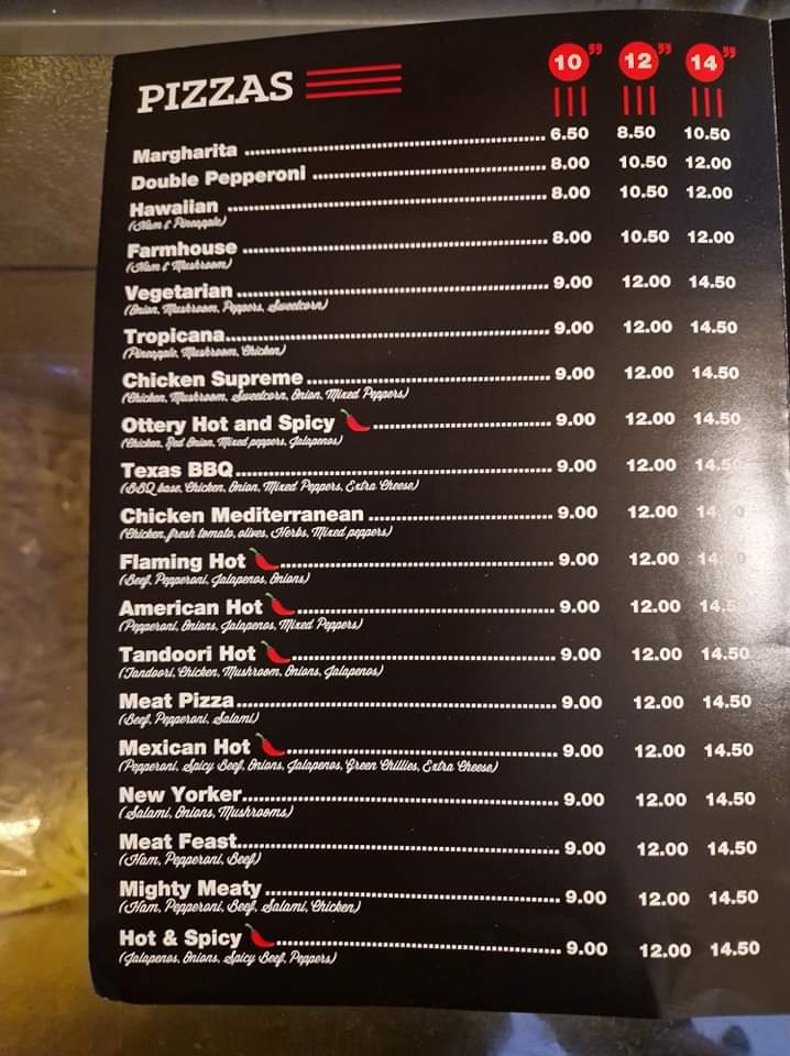 Ottery Pizza House Menu