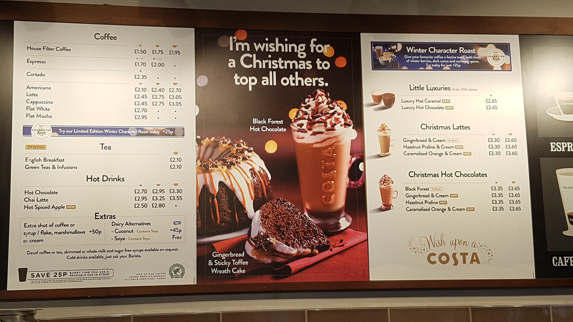 Costa Coffee Menu