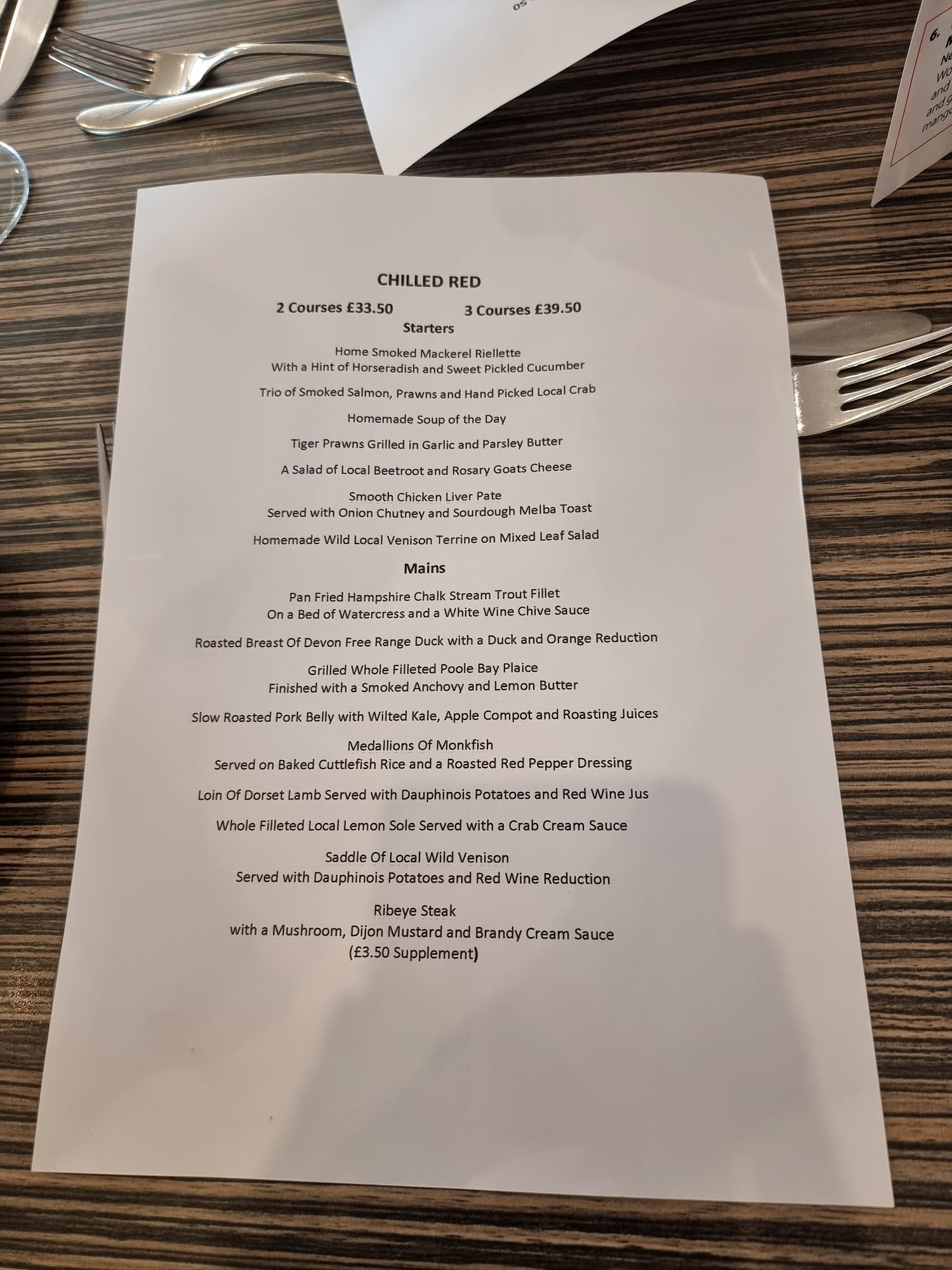 Chilled Red Menu