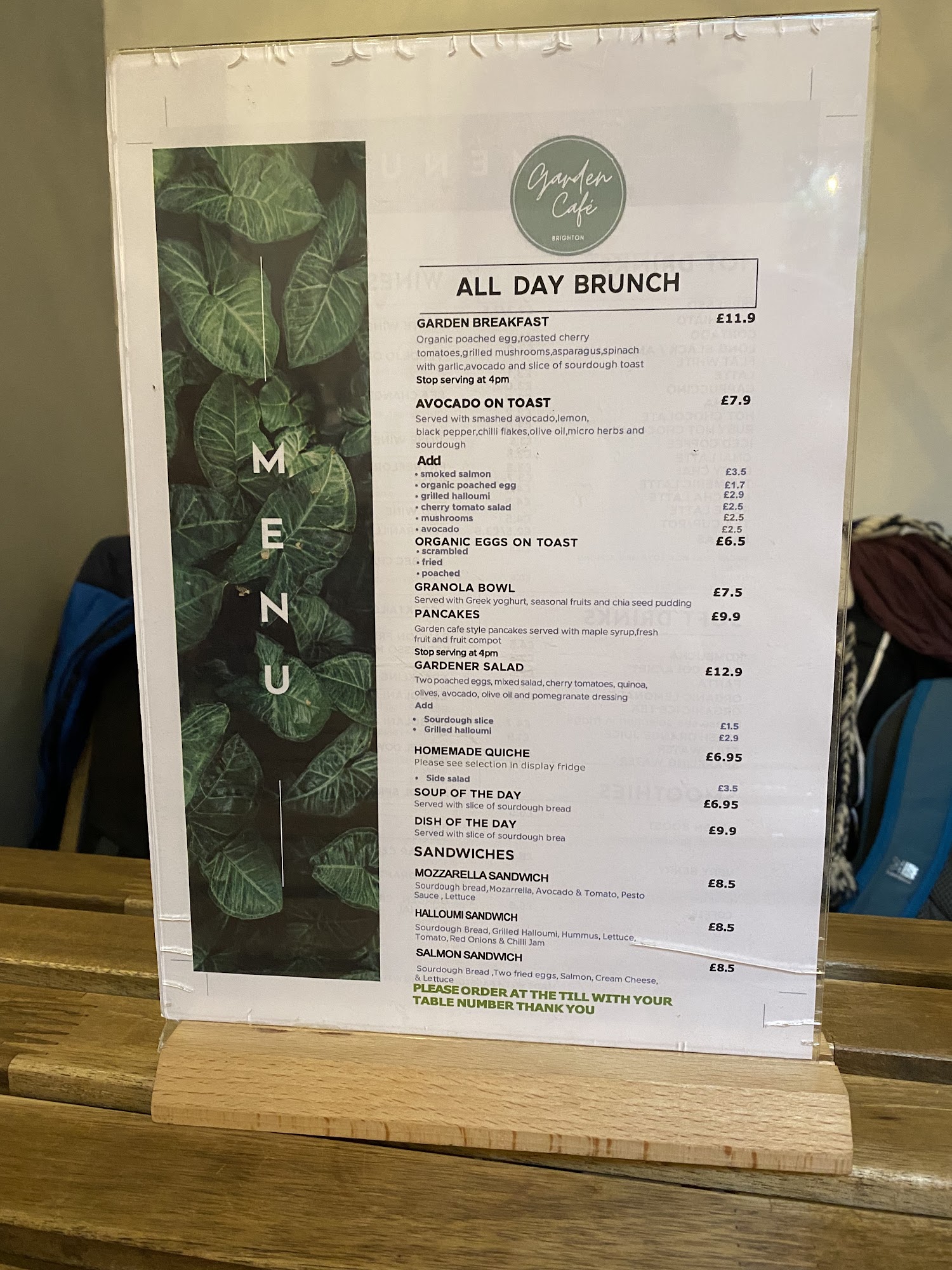 Garden Cafe Brighton Menu