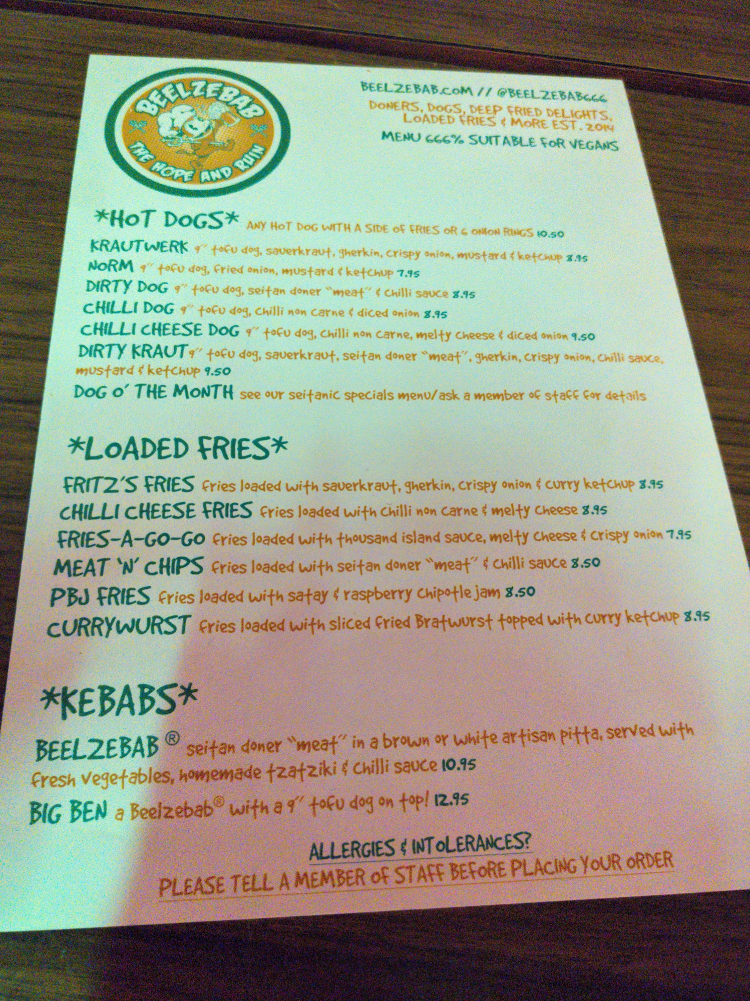 Beelzebab Menu