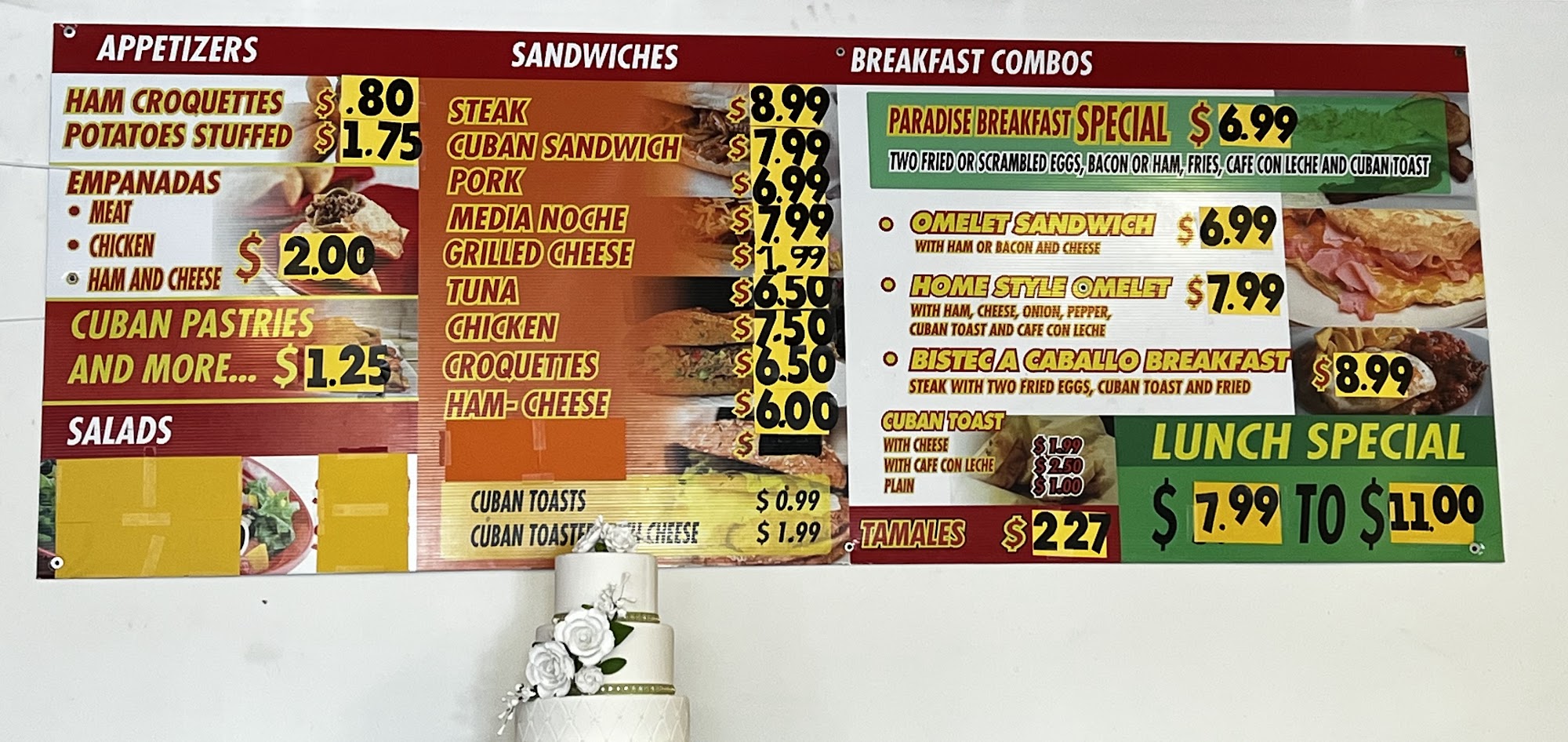 Paradise Bakery And Cuban Food Menu
