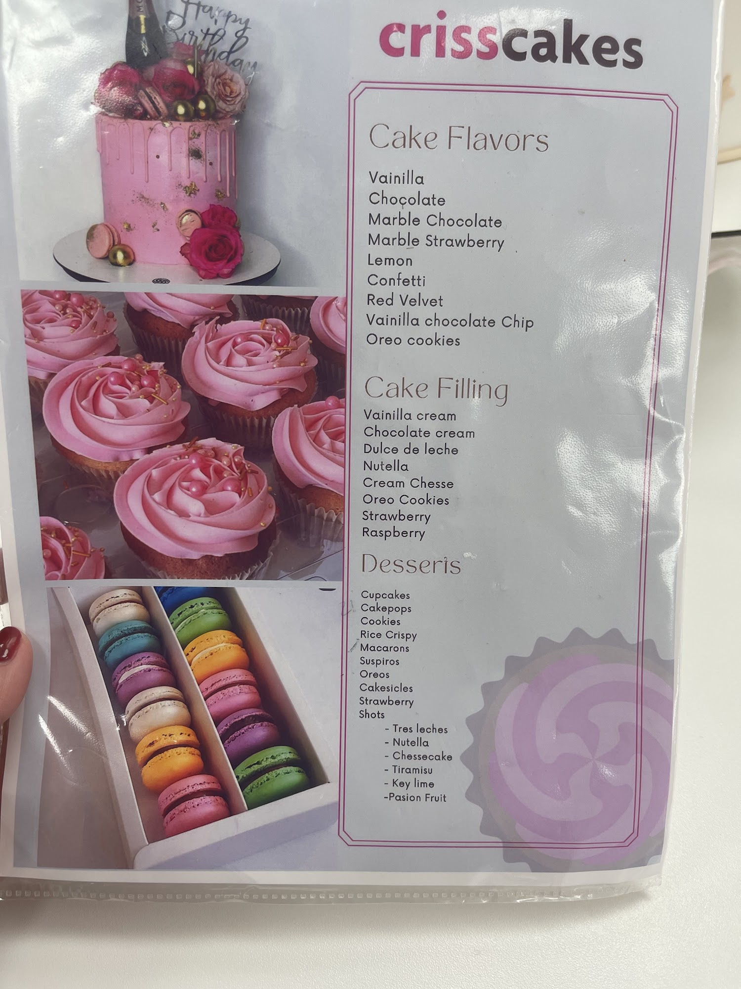 Criscakes Llc Menu