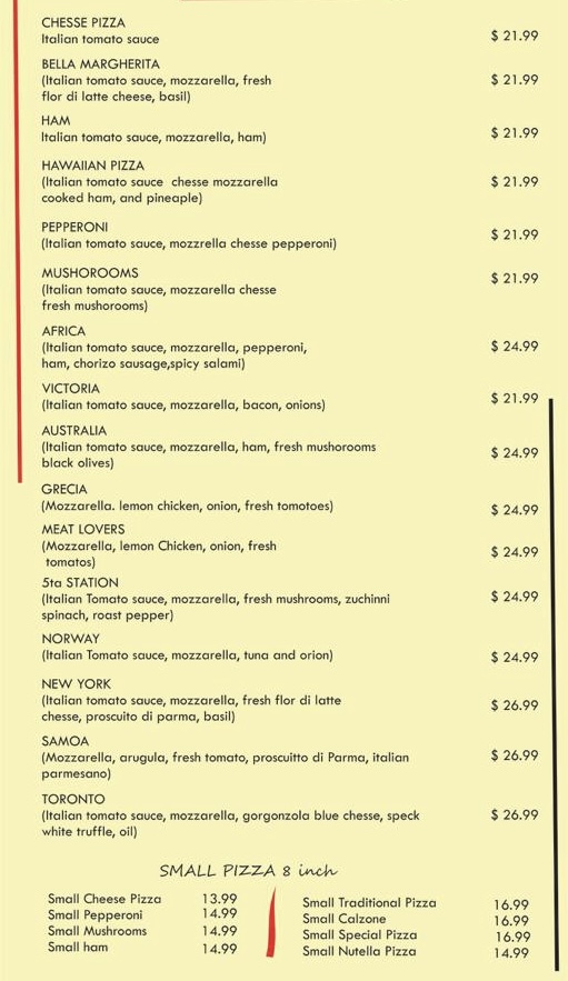 italian Deli Pizza Menu