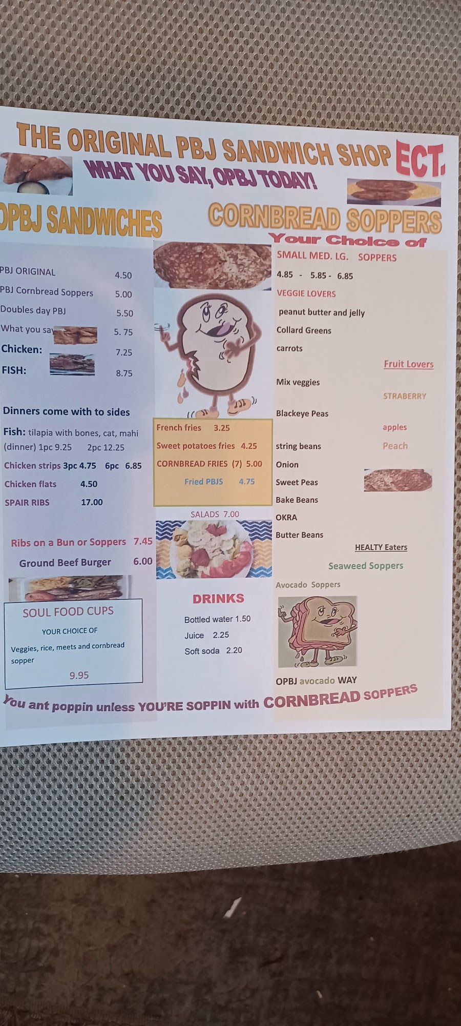 The Original Peanut Butter and Jelly Sandwich Shop Etc. Menu