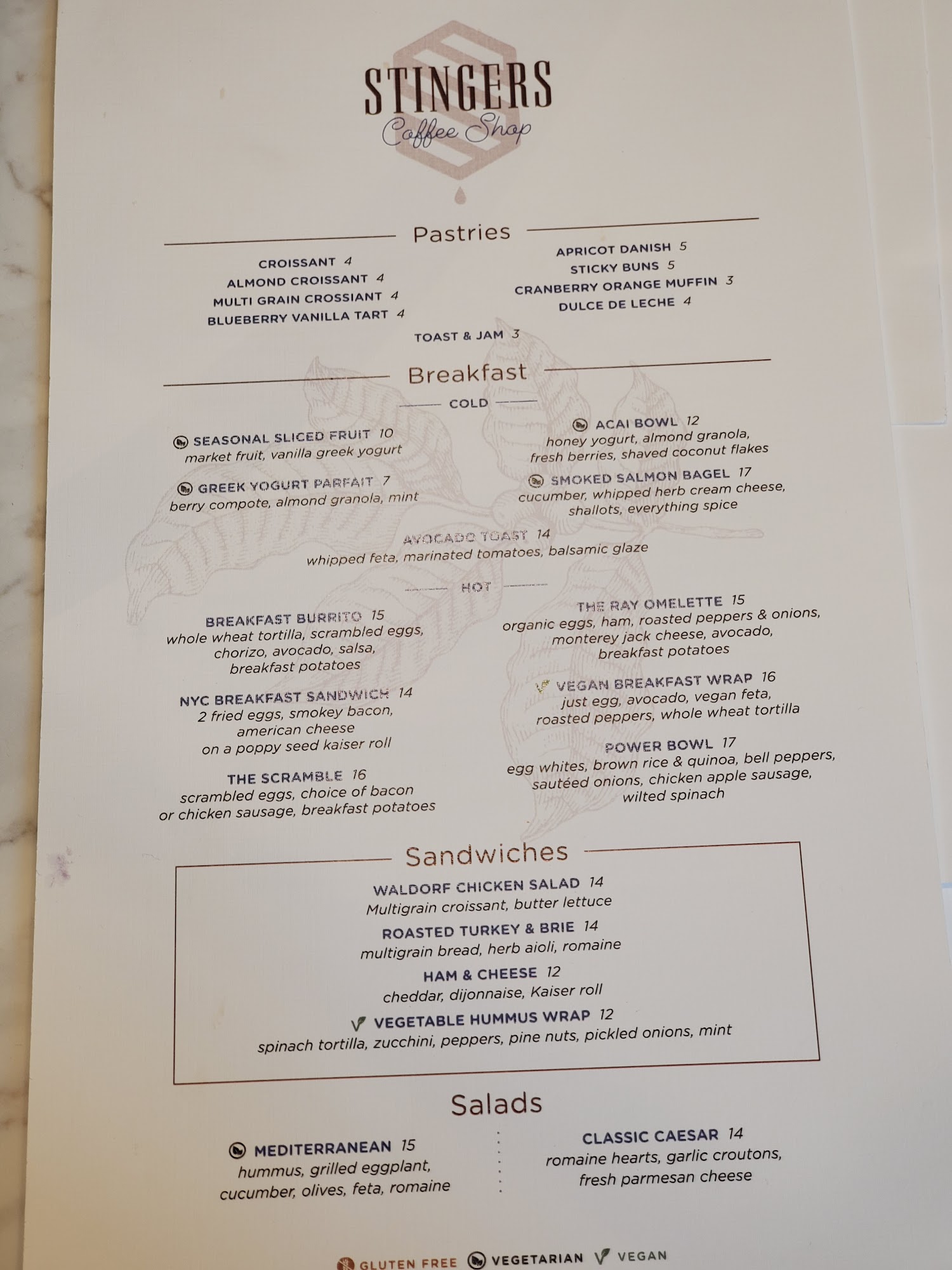 Stingers Coffee Shop Menu