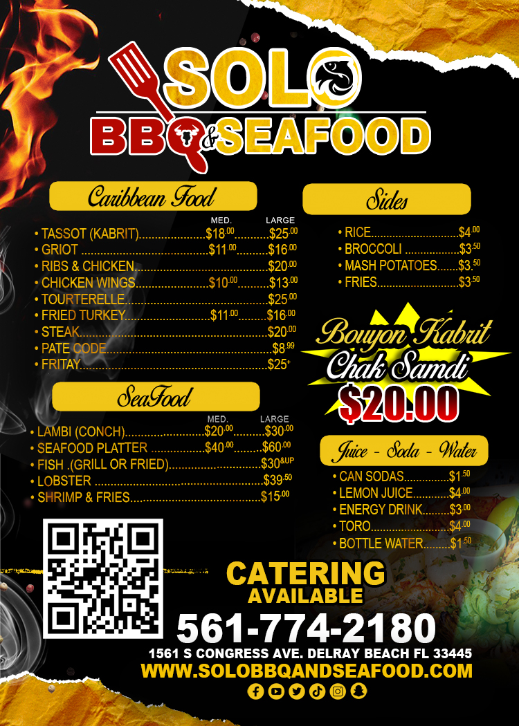 Solo BBQ & Seafood, LLC Menu