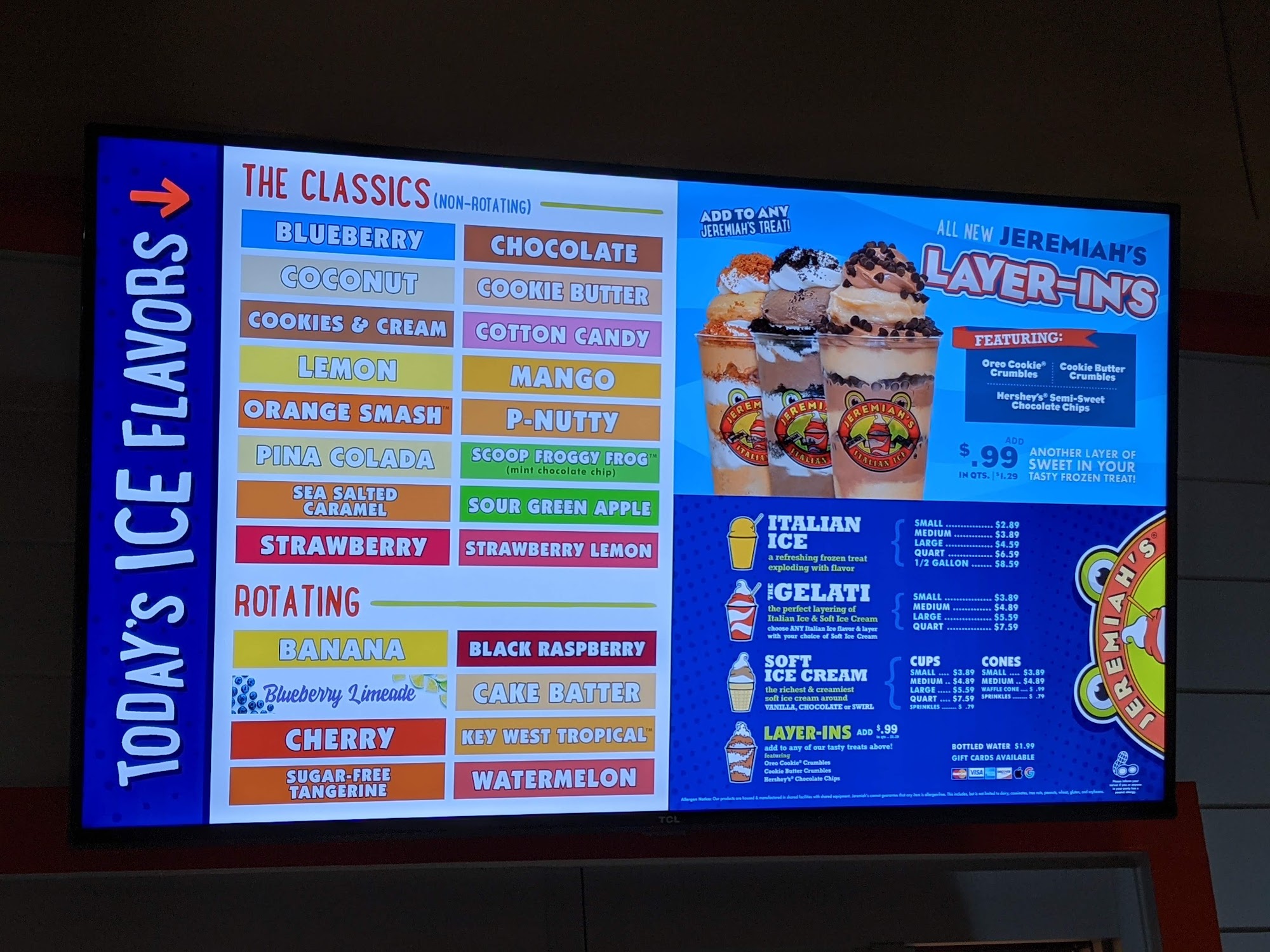 Jeremiah's Italian Ice Menu