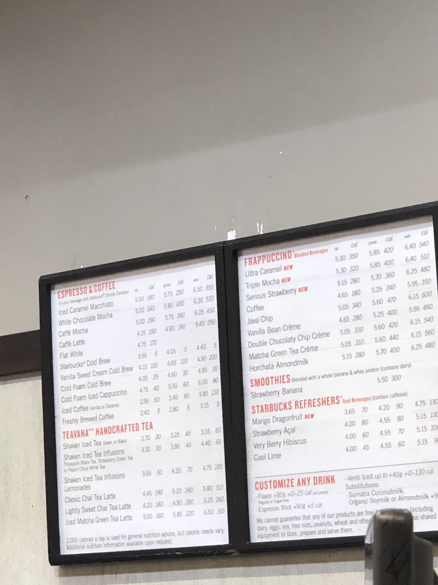 Starbucks Menu