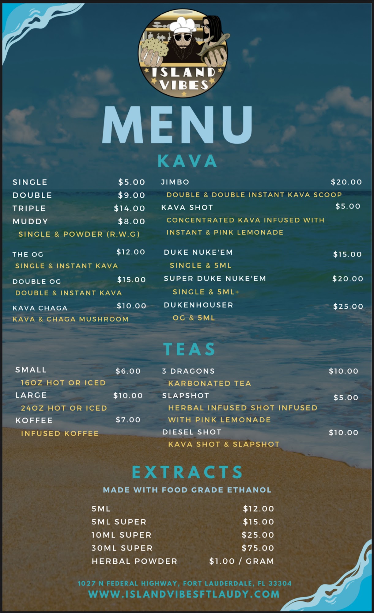 Island Vibes Kava Bar Fort Lauderdale Menu