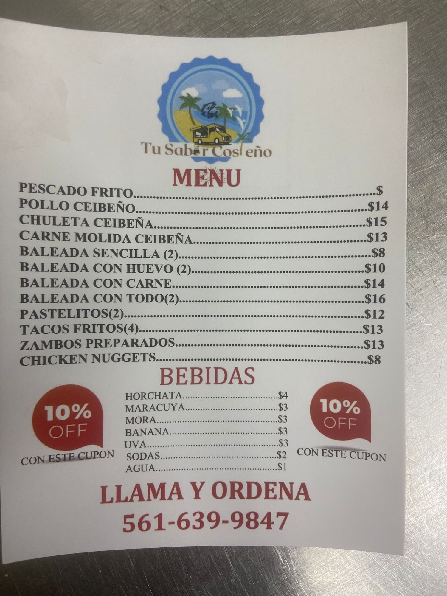 Tu sabor costeño Menu