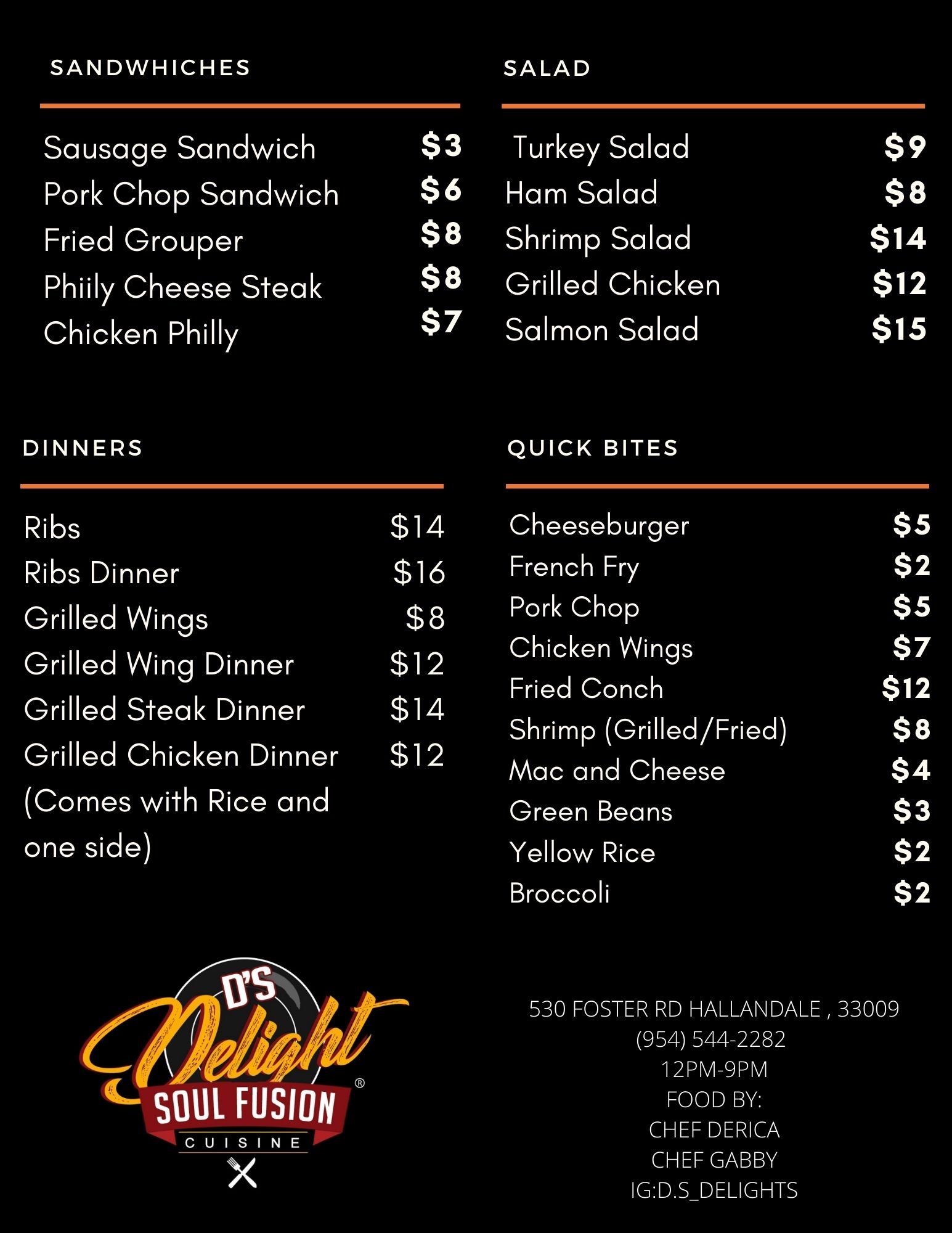 D's delights Menu