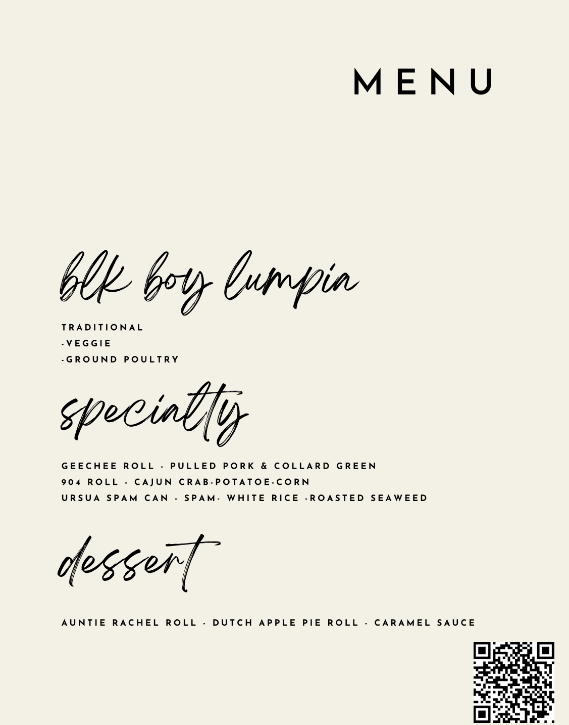 BLK BOY LUMPIA Menu