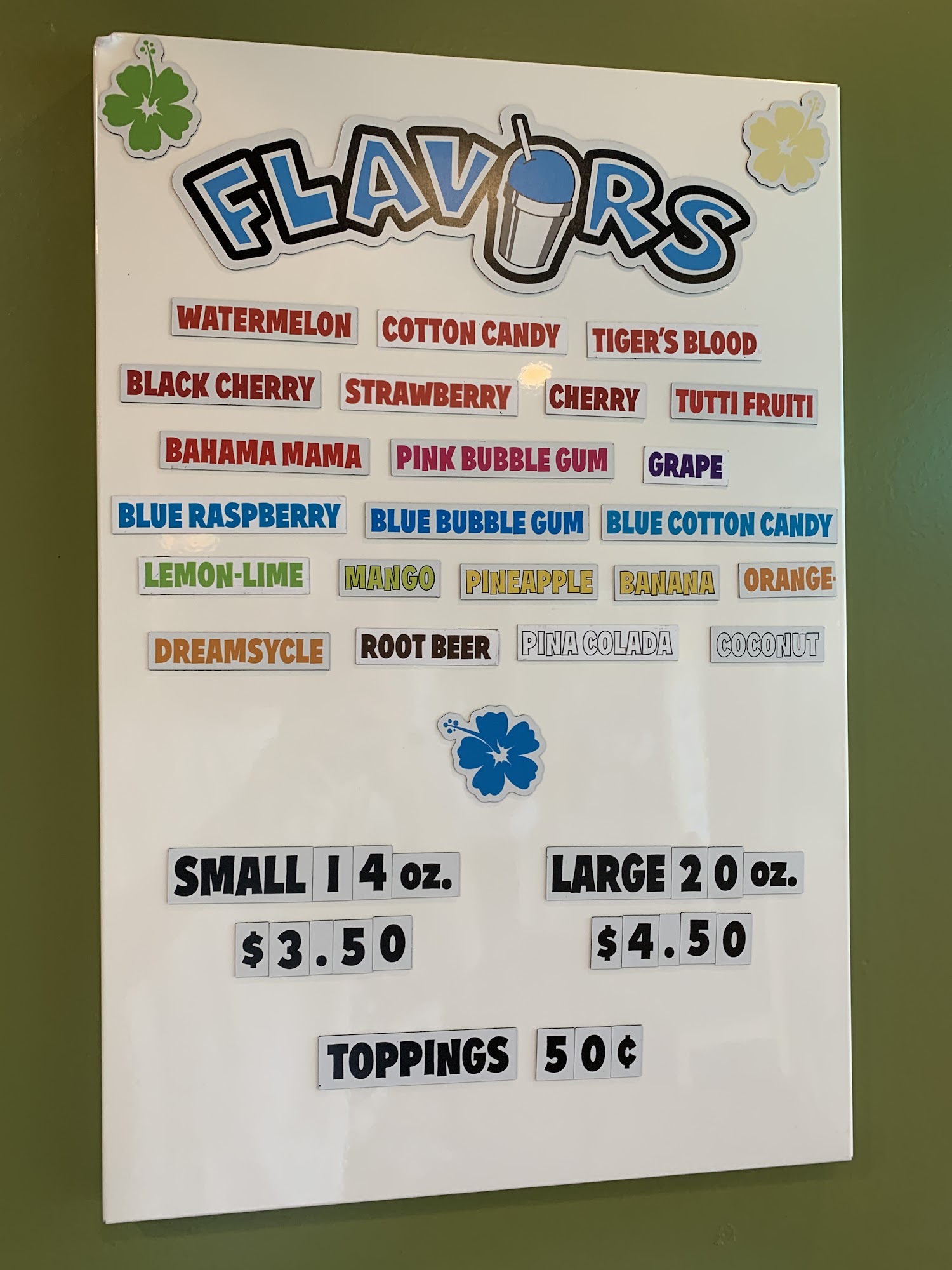 Locals Shaved Ice Menu