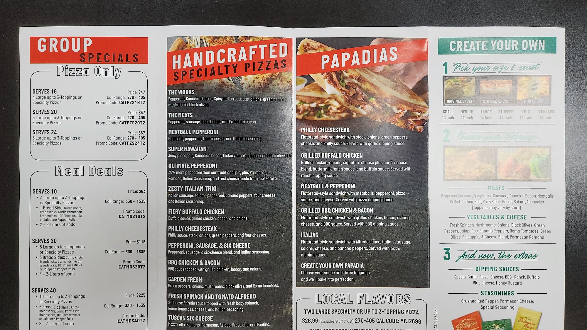 Papa Johns Pizza Menu