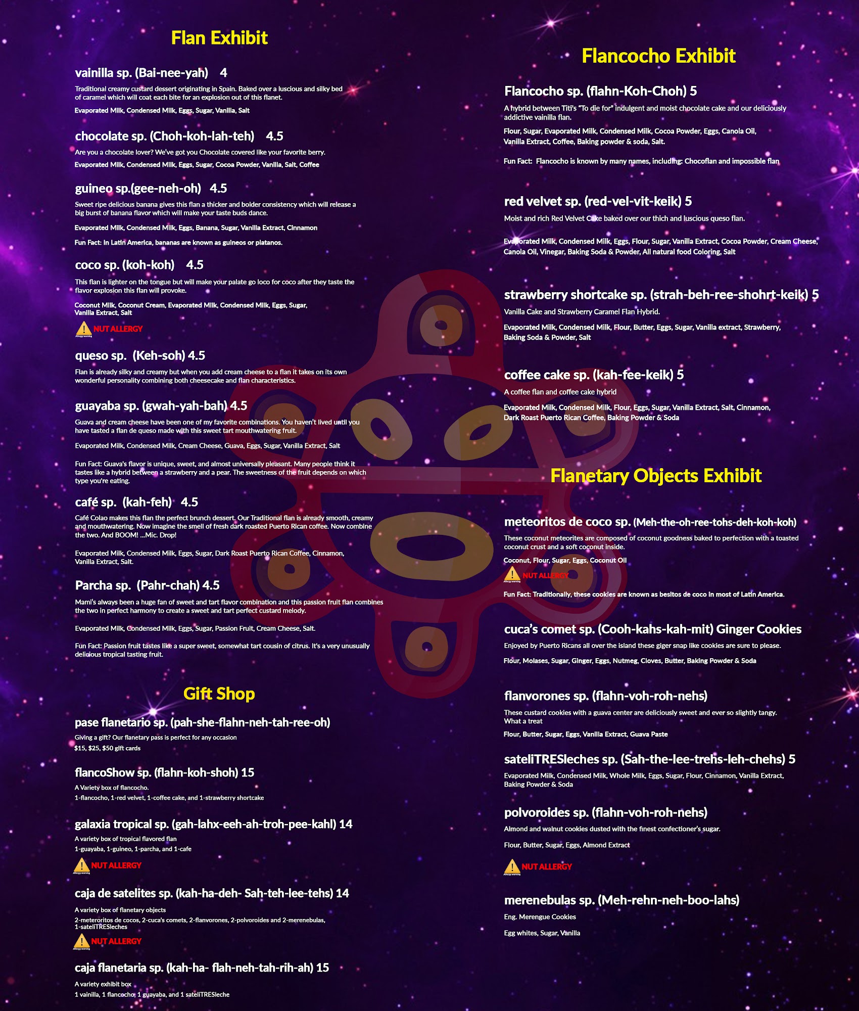 El Flanetario Menu
