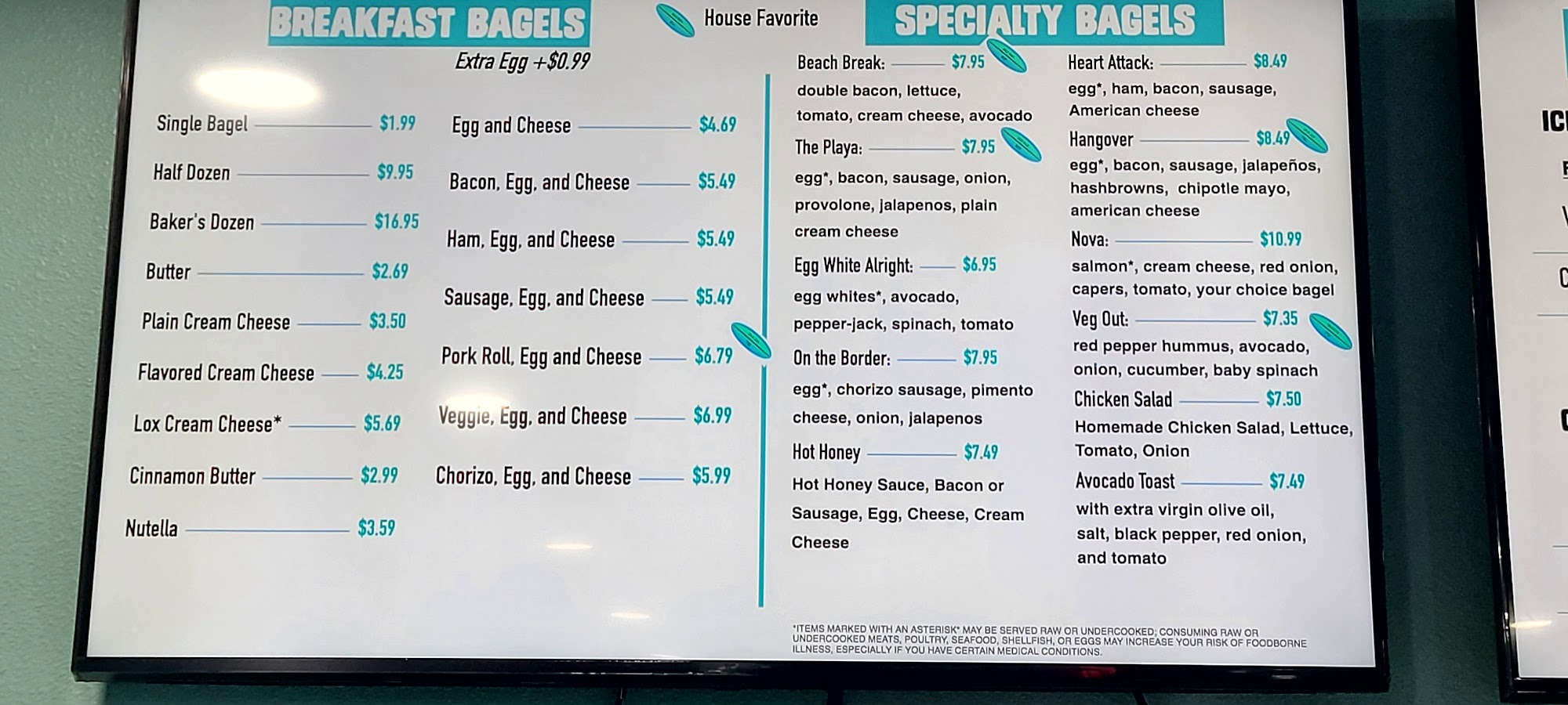 Salty Bagel Menu