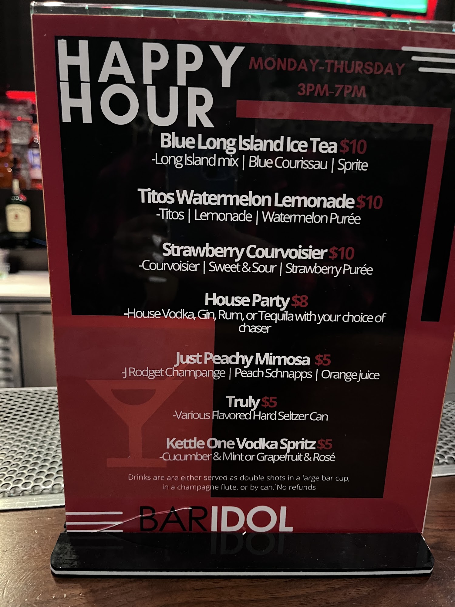 Bar Idol Menu
