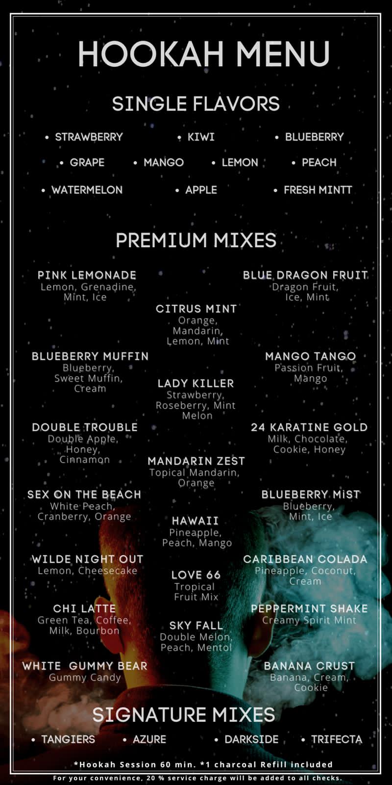 SoBe Hookah Menu