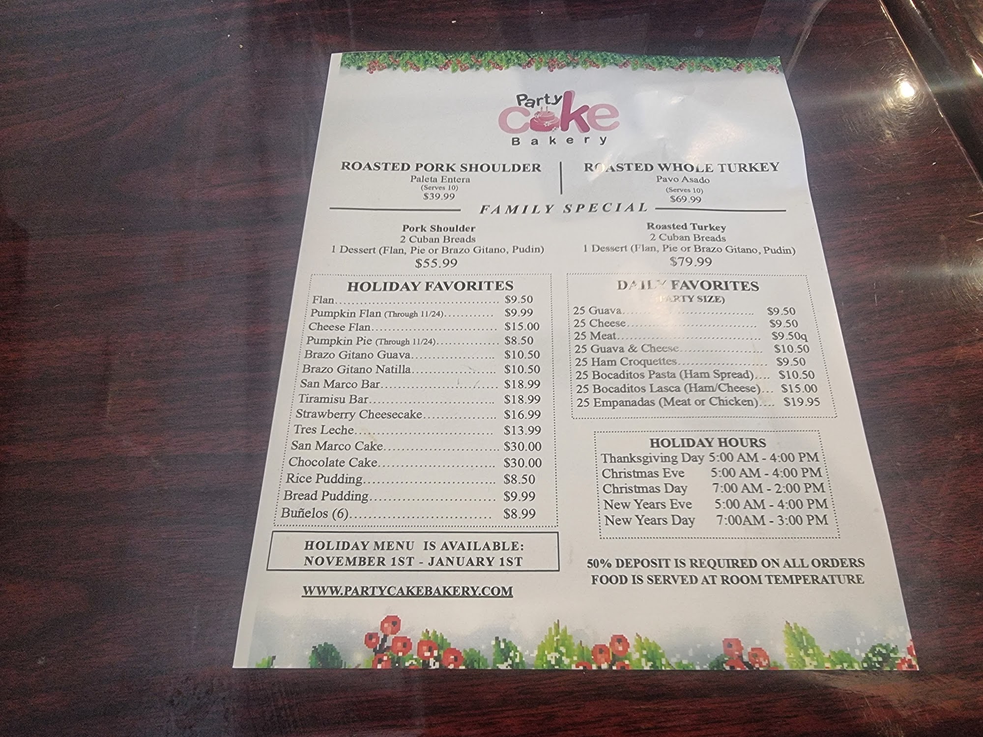Party Cake Bakery Menu