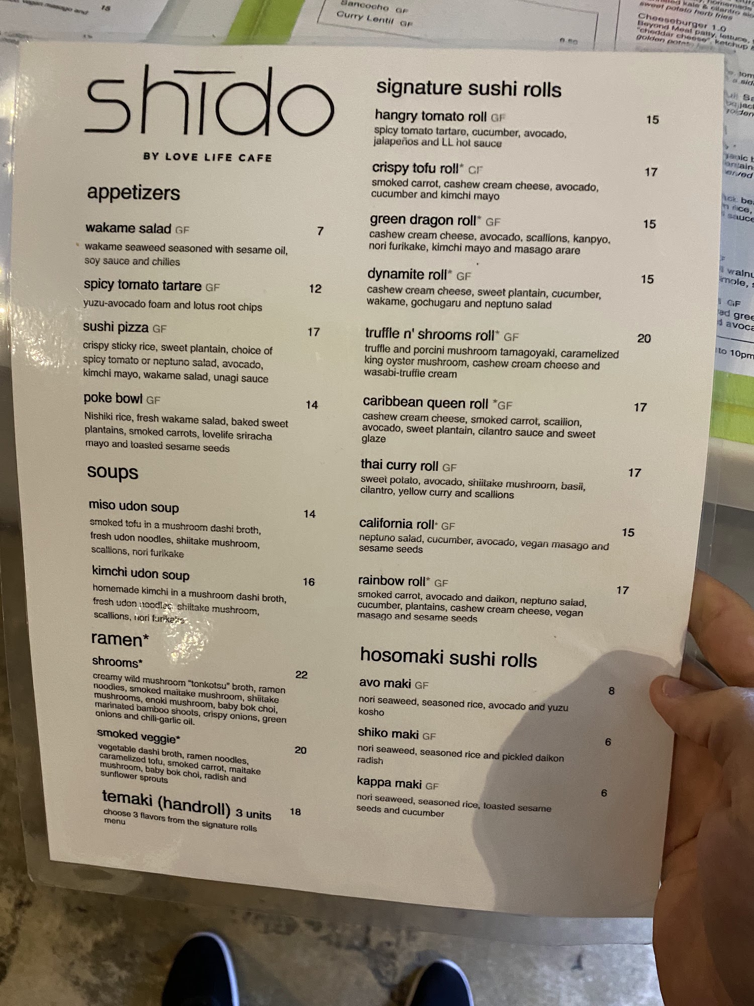Shīdo Menu