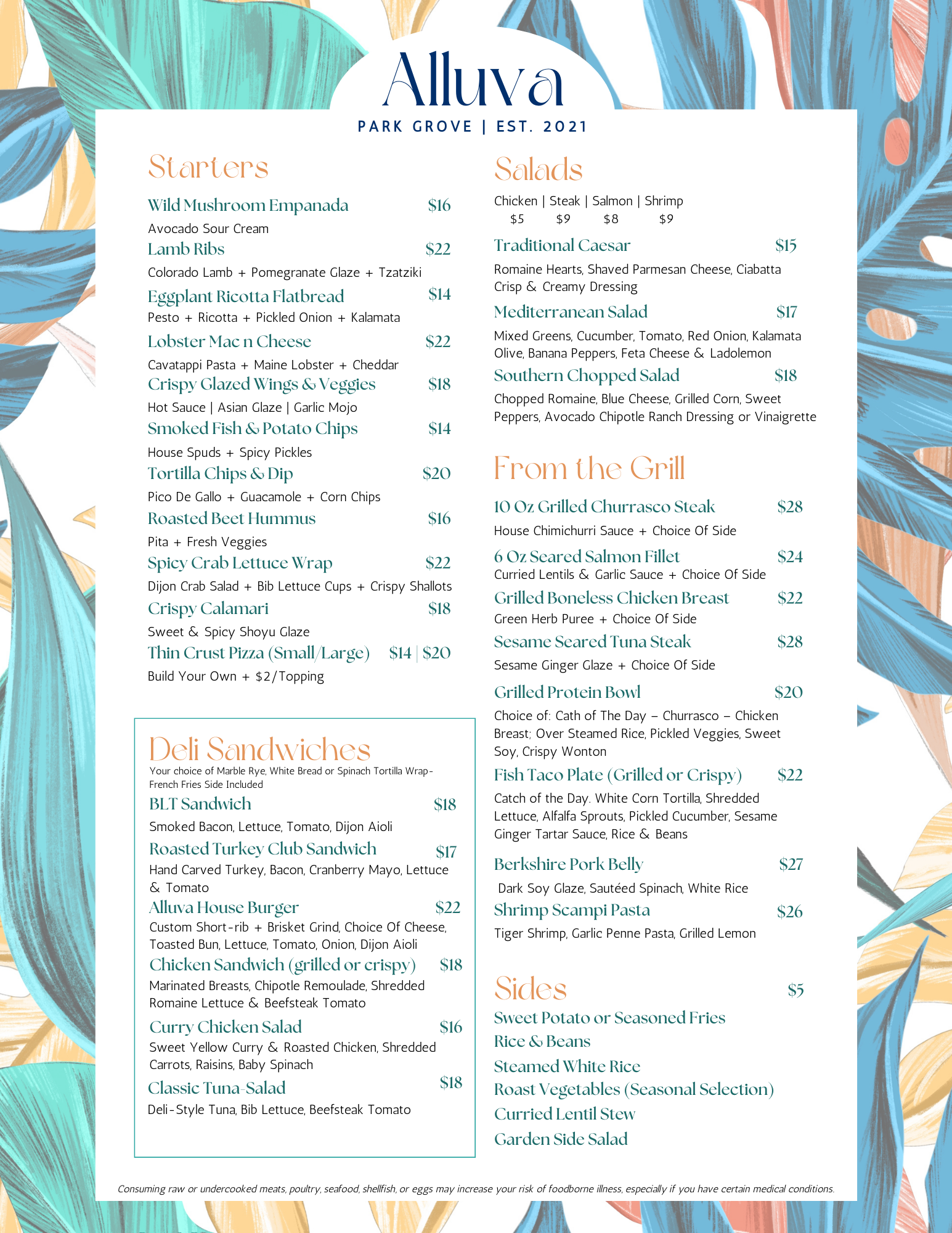 Alluva at Park Grove Menu