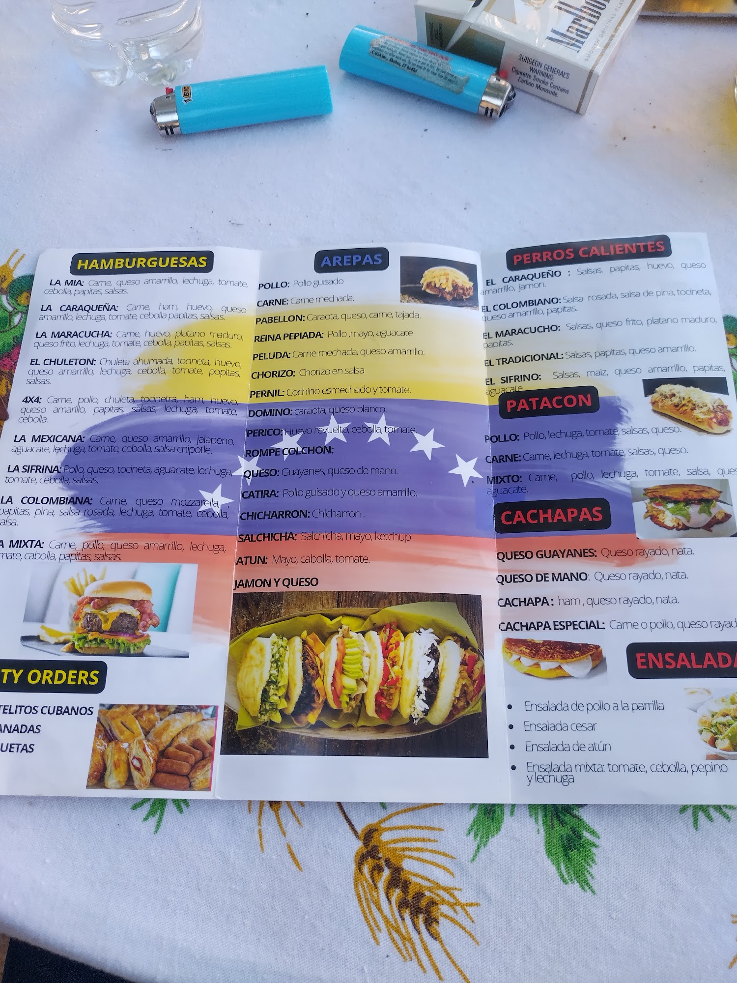 La mia arepa and burger Menu
