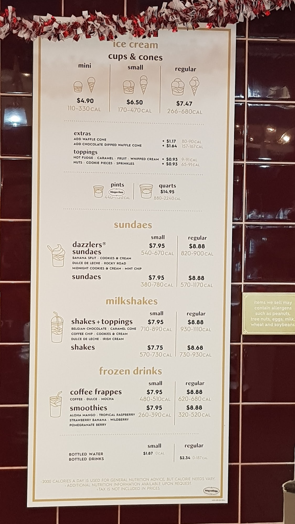 Haagen-Dazs Menu
