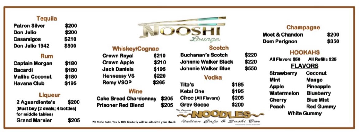 Nooshi Lounge Menu