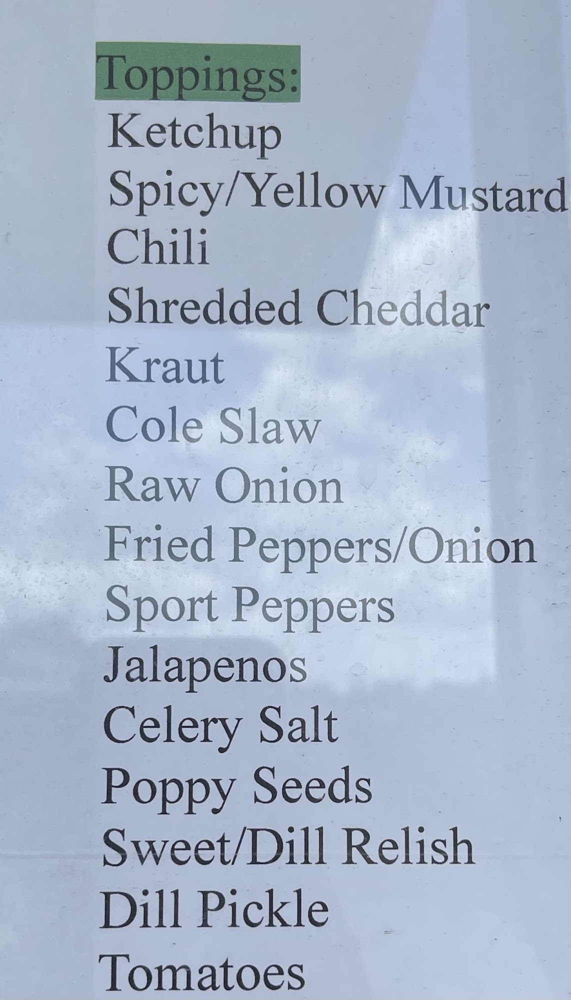 Darla's Dogs LLC Menu
