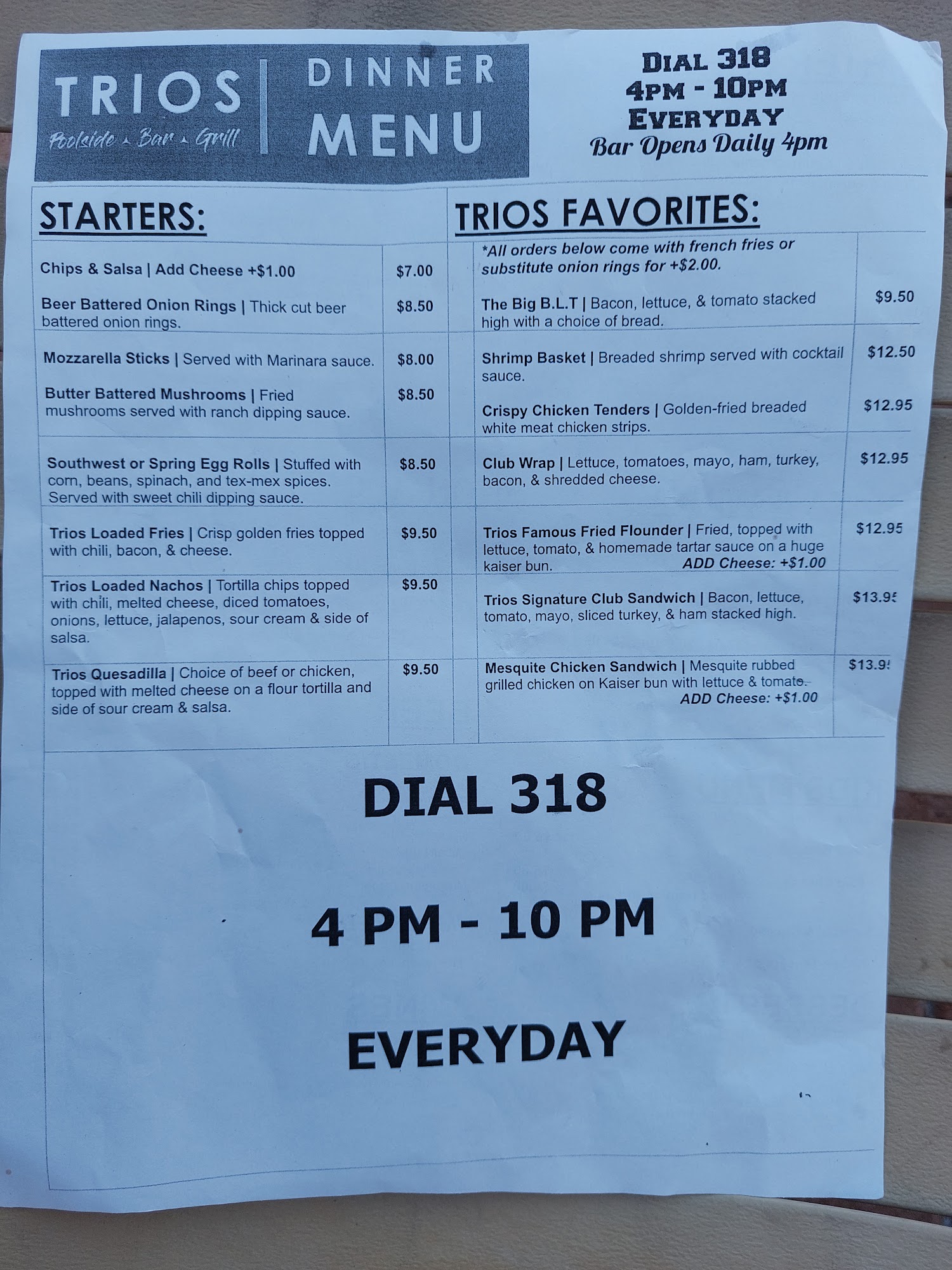 Trio's Restaurant & Lounge Menu