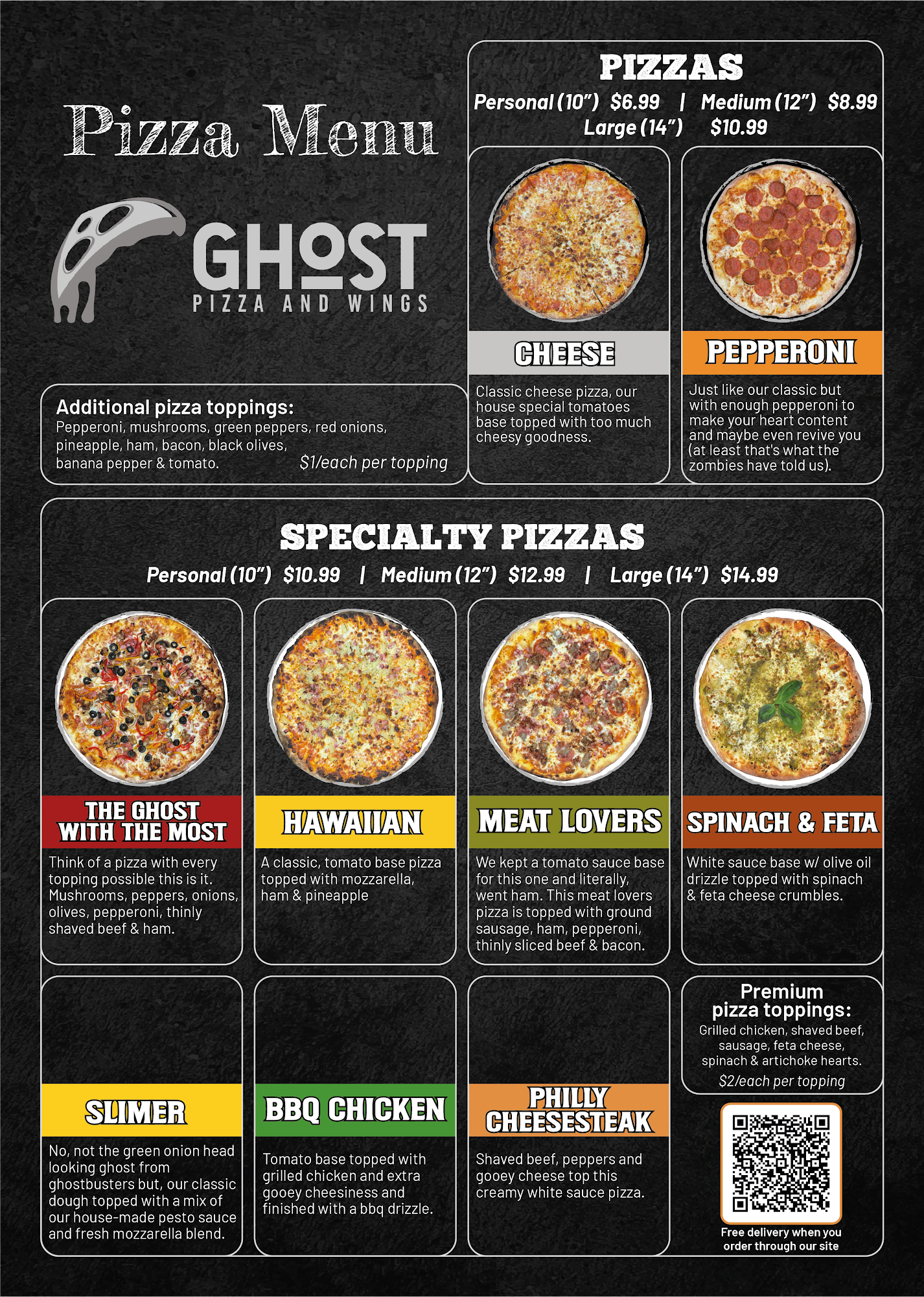 Ghost Pizza and Wings Menu