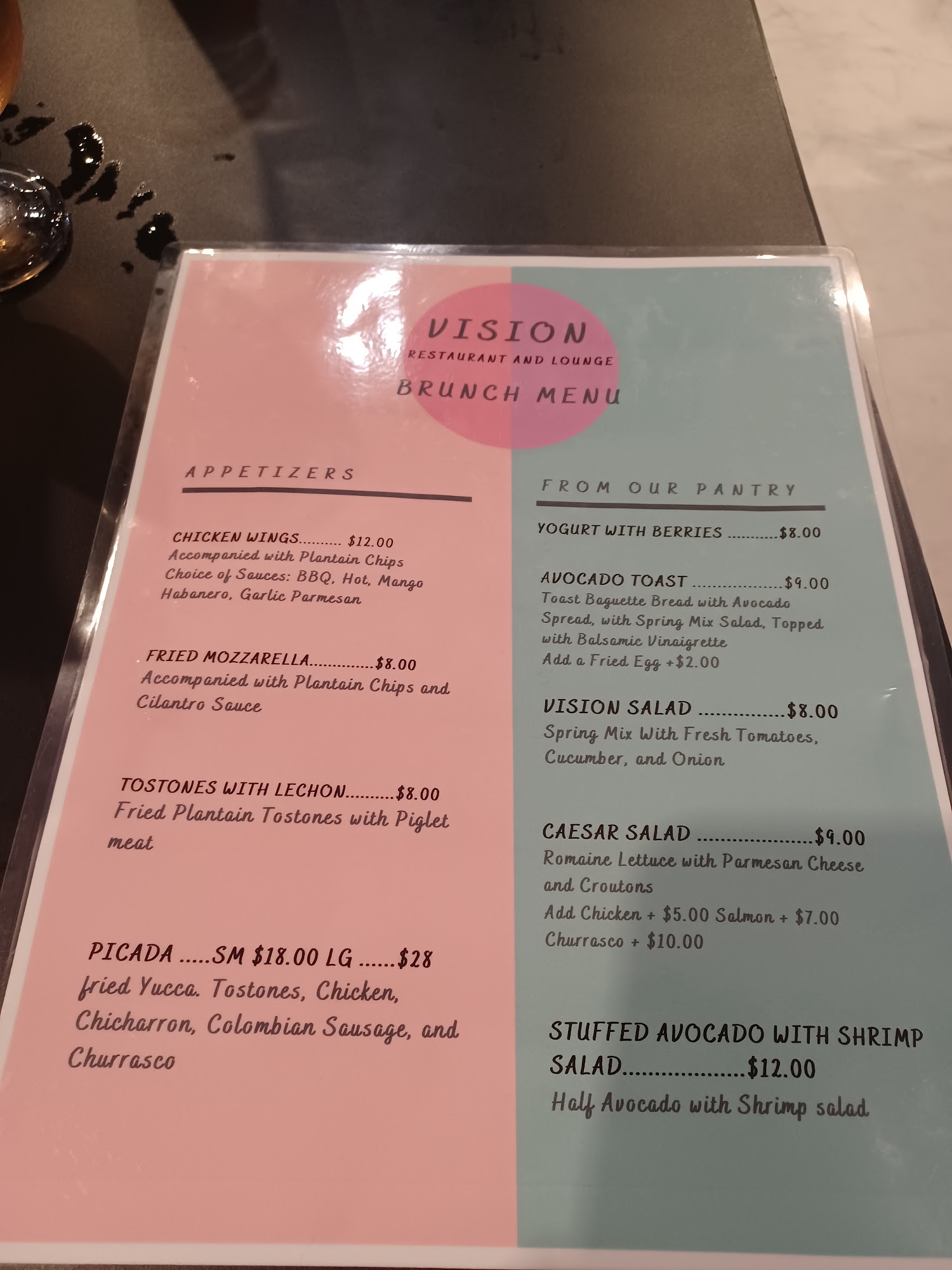 Vision Restaurant and Lounge Menu