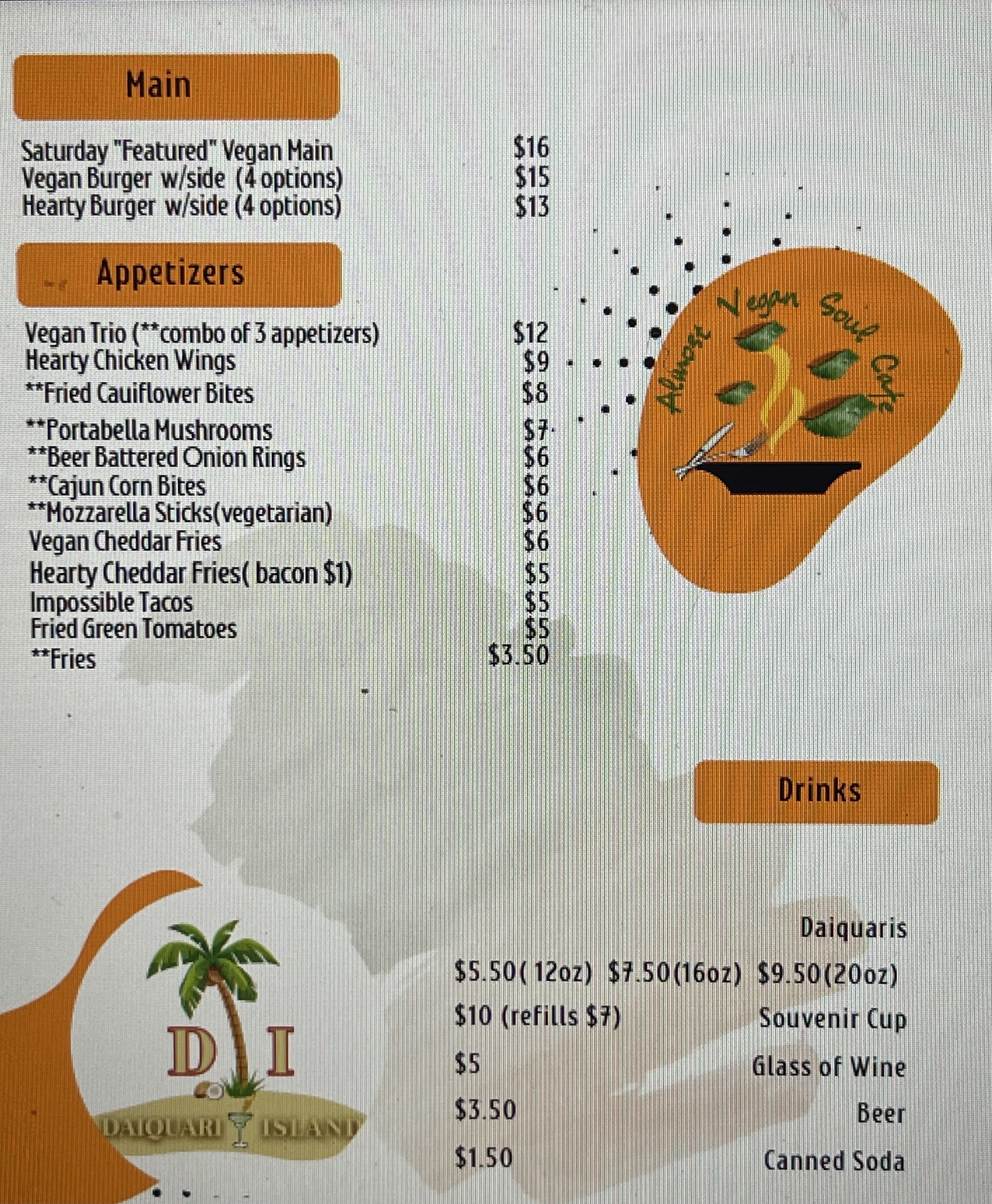 Almost Vegan Soul Cafe Menu