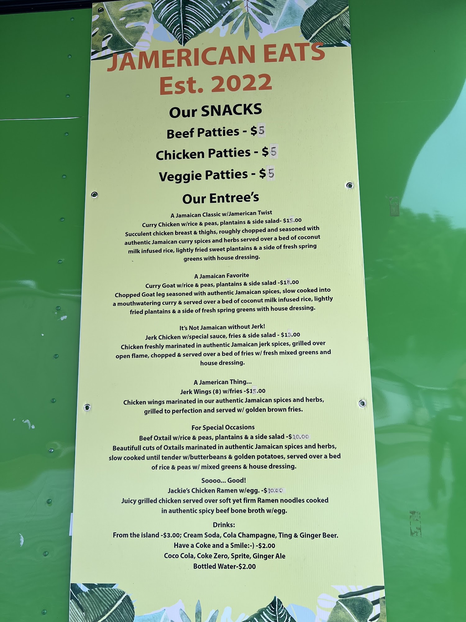 Jamerican EATS Pensacola Menu