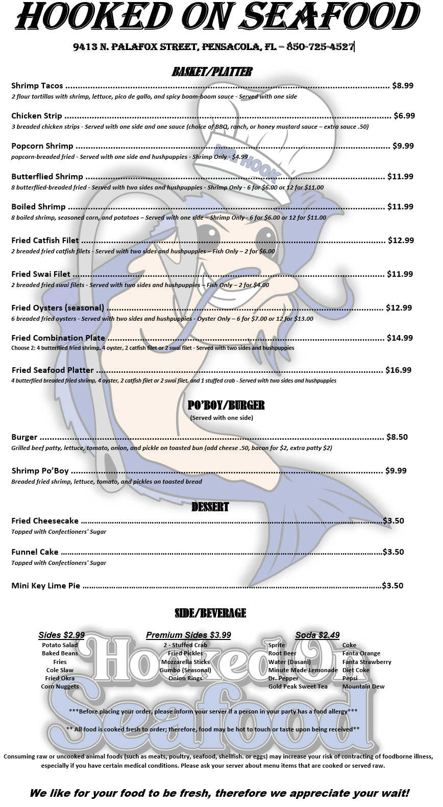 Hooked On Seafood Menu