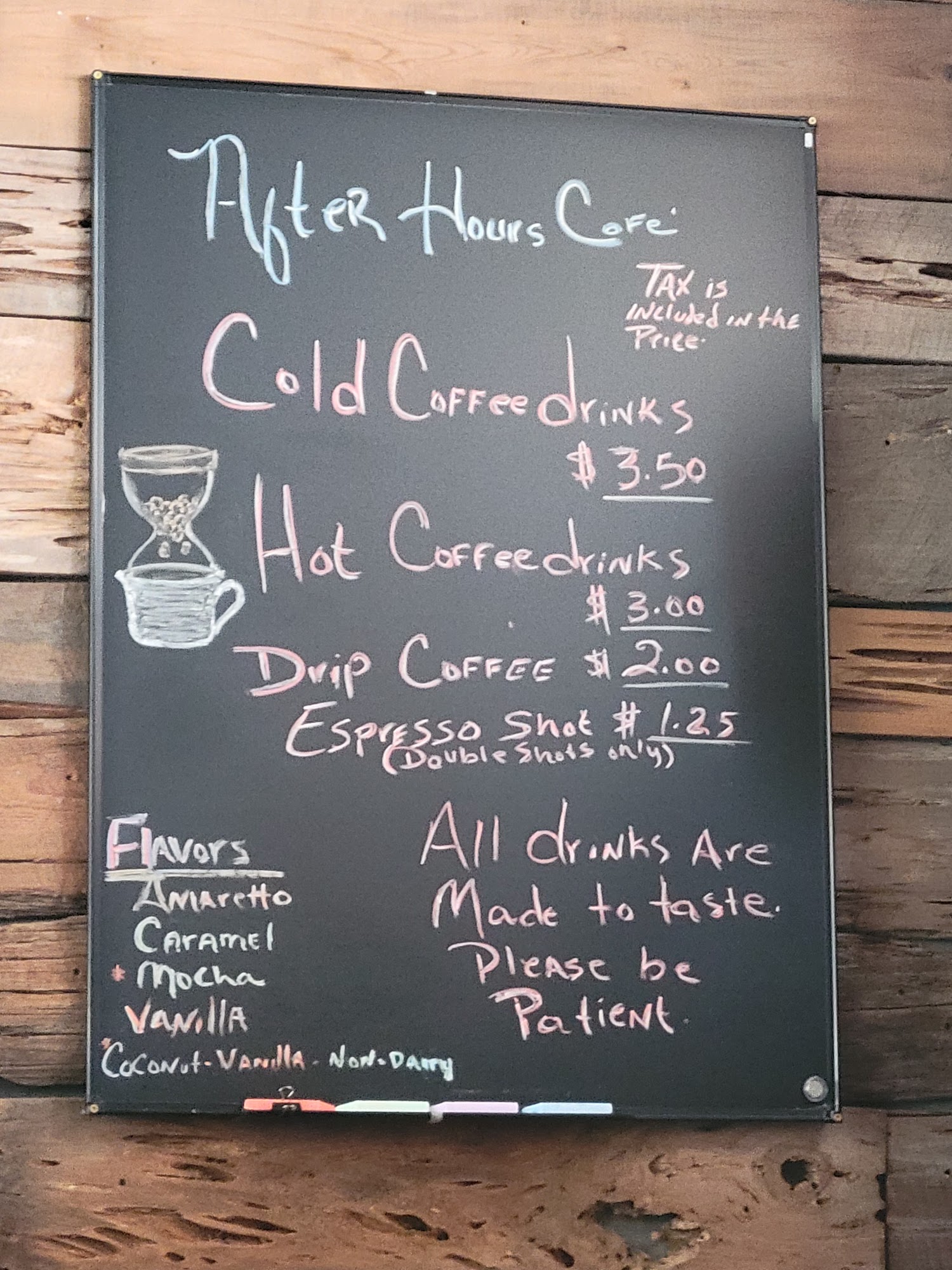 After Hours Cofé Menu