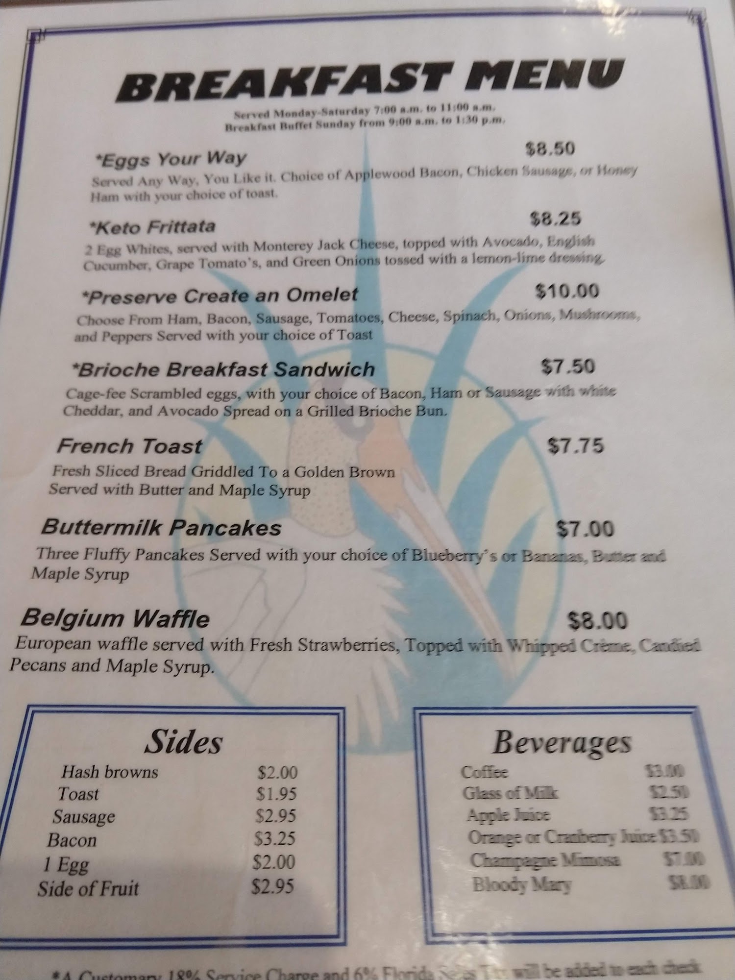 Plantation Preserve Restaurant Menu