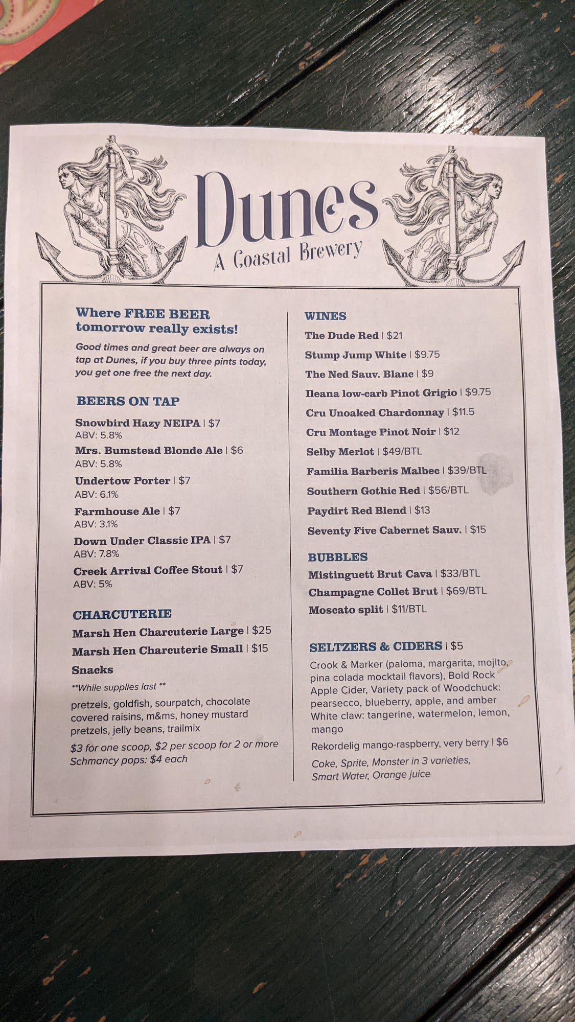 Dunes Brewing Menu