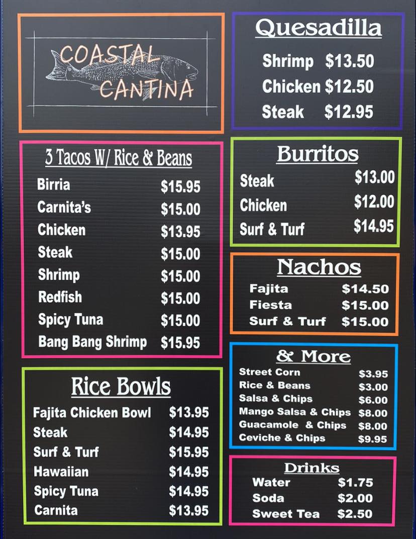 Coastal Cantina, Steinhatchee Menu