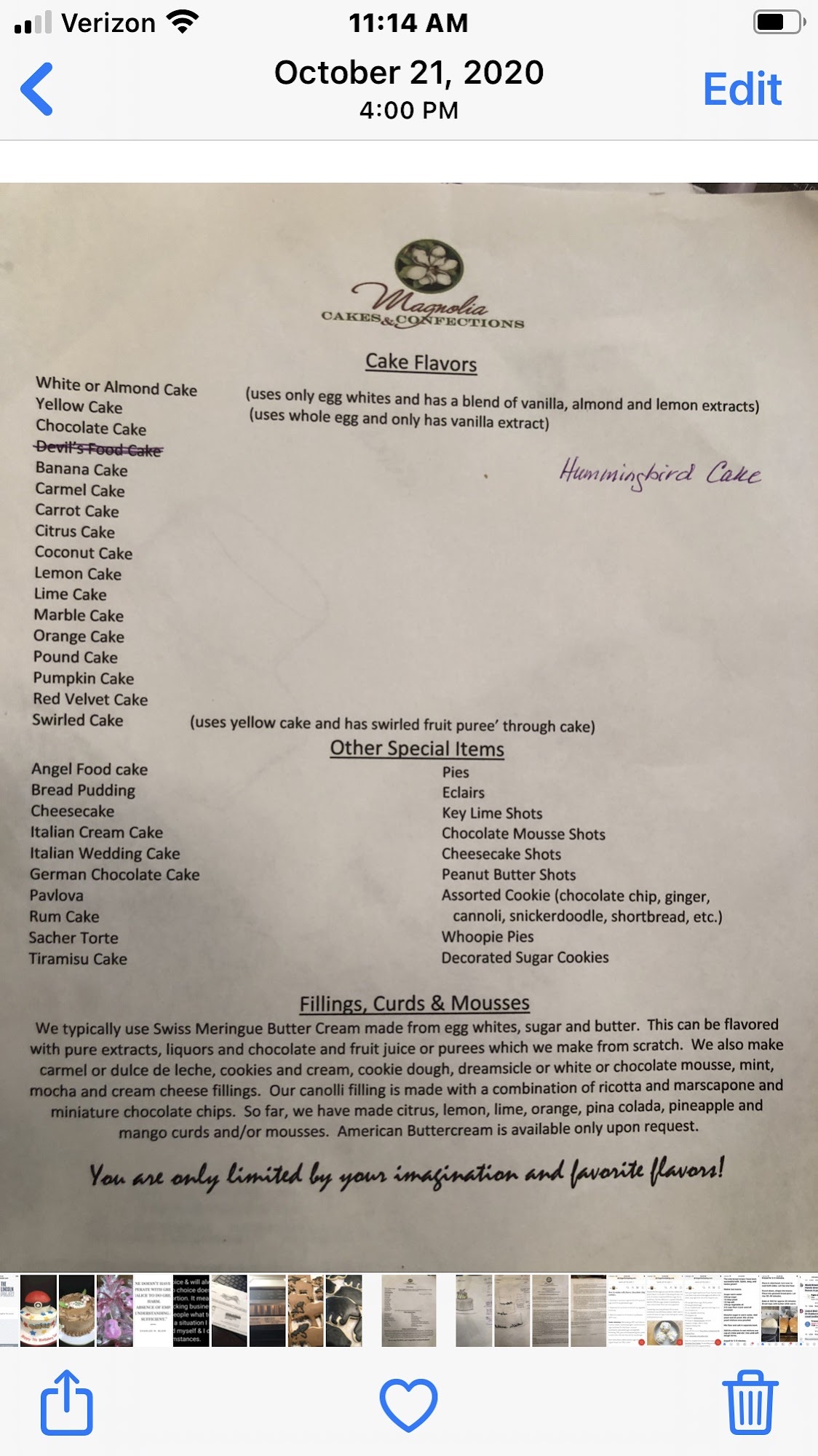 Magnolia Cakes & Confections LLC Menu