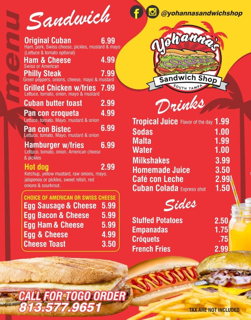 Yohanna's Sandwich Shop Menu
