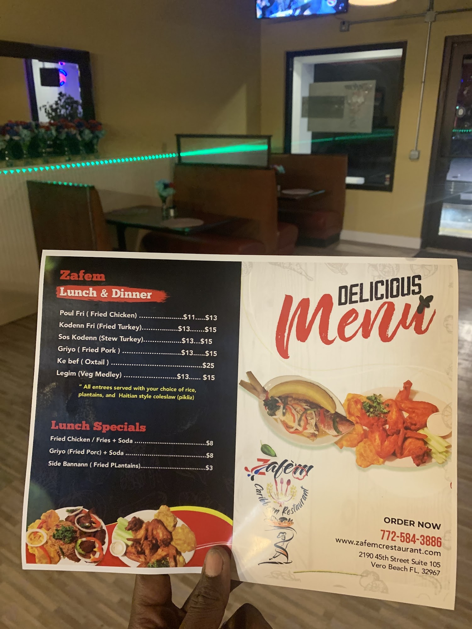 Zafè’m Caribbean Restaurant Menu