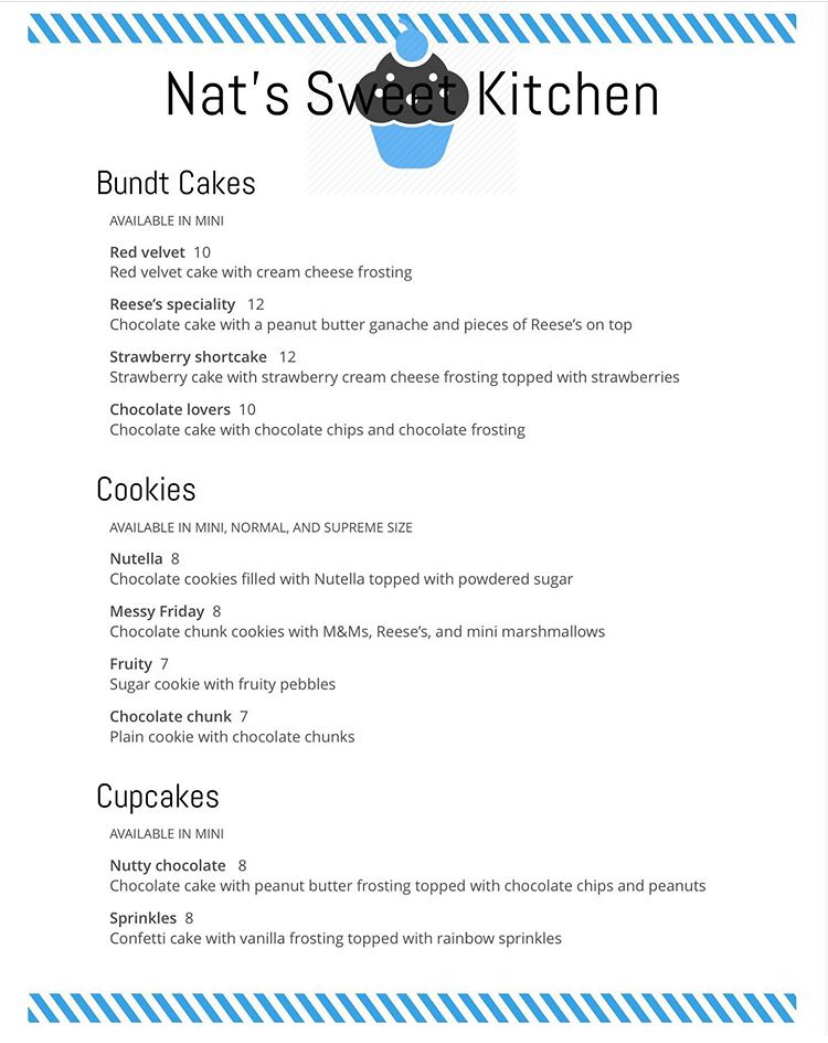 Nat's Sweet Kitchen Menu