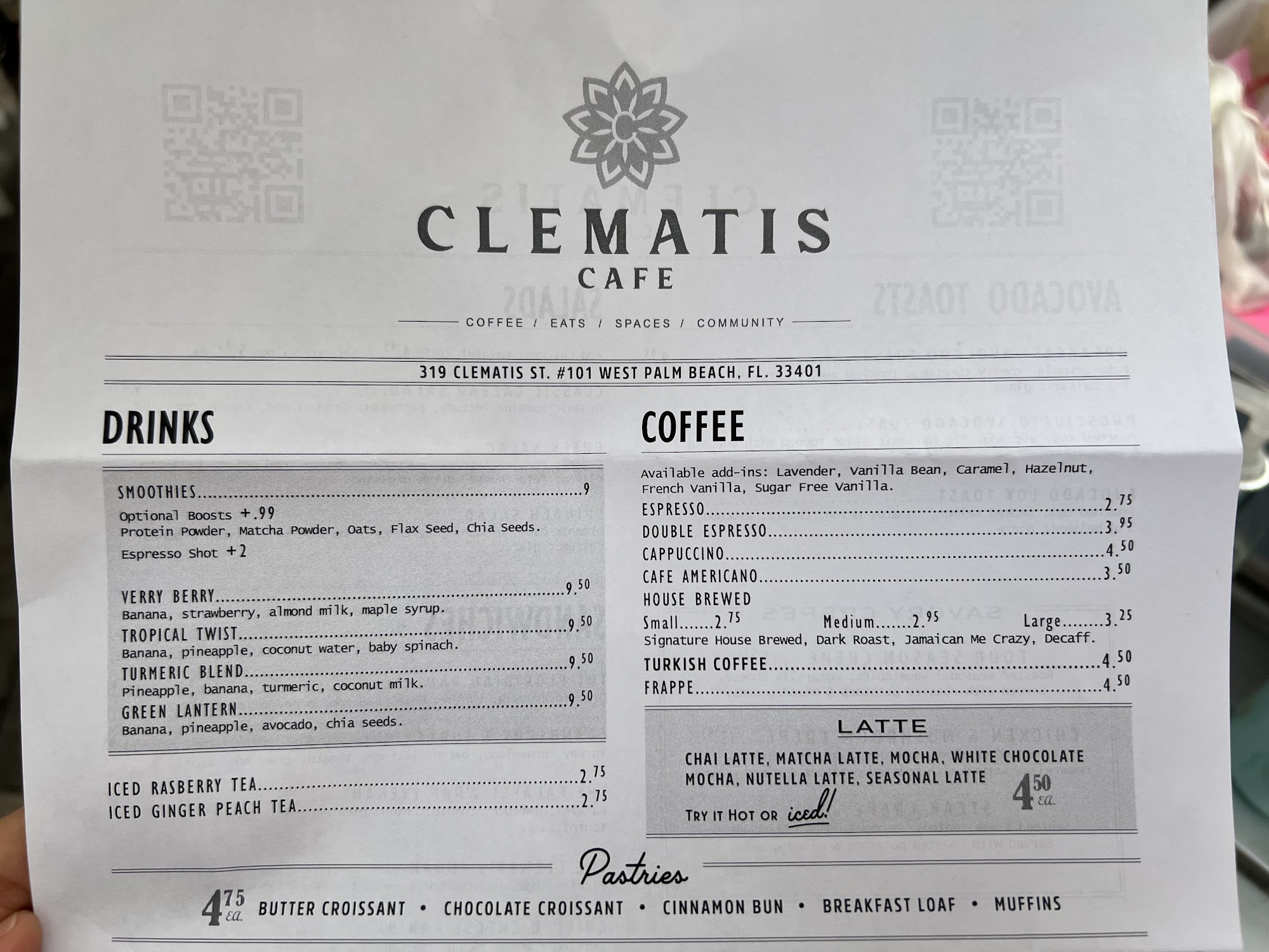 Clematis Cafe Menu