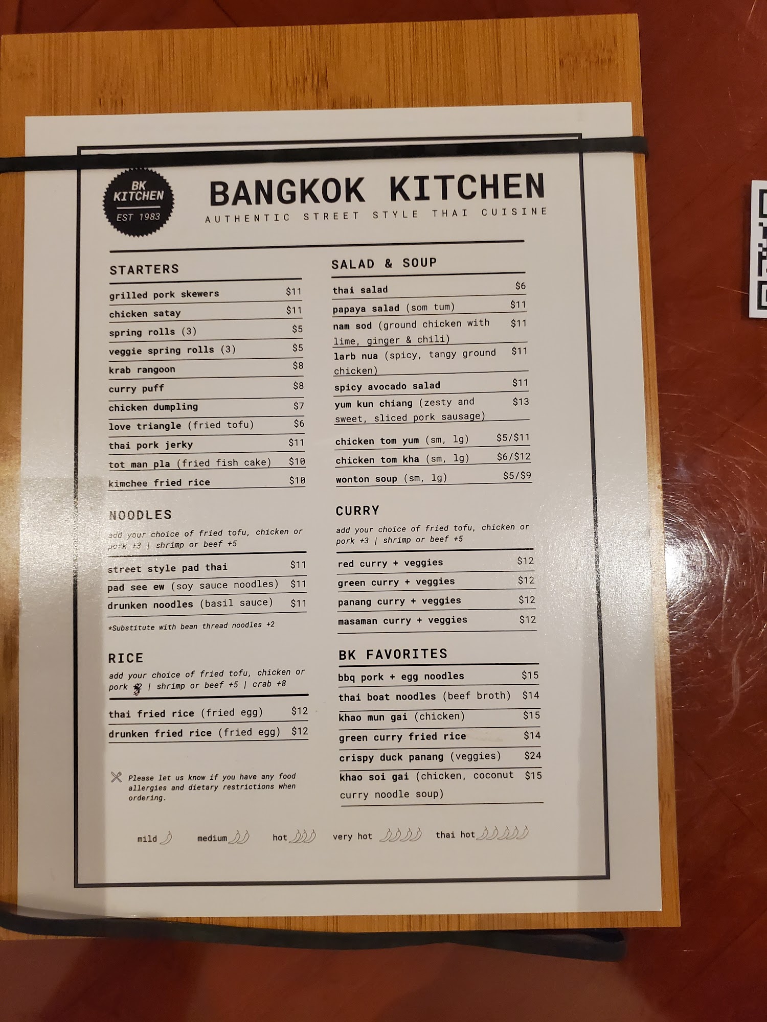 Bangkok Kitchen Menu