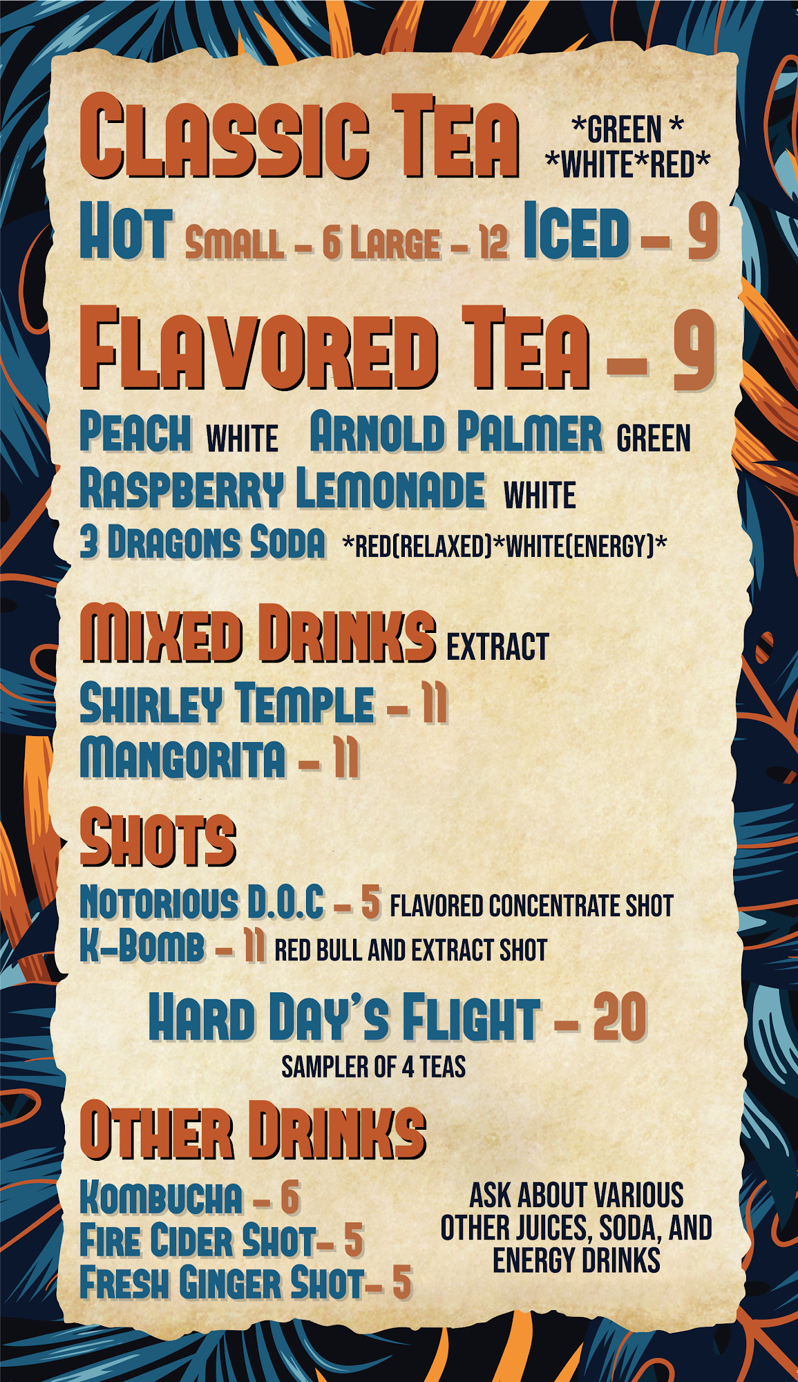 Temanatu Kava Bar Menu